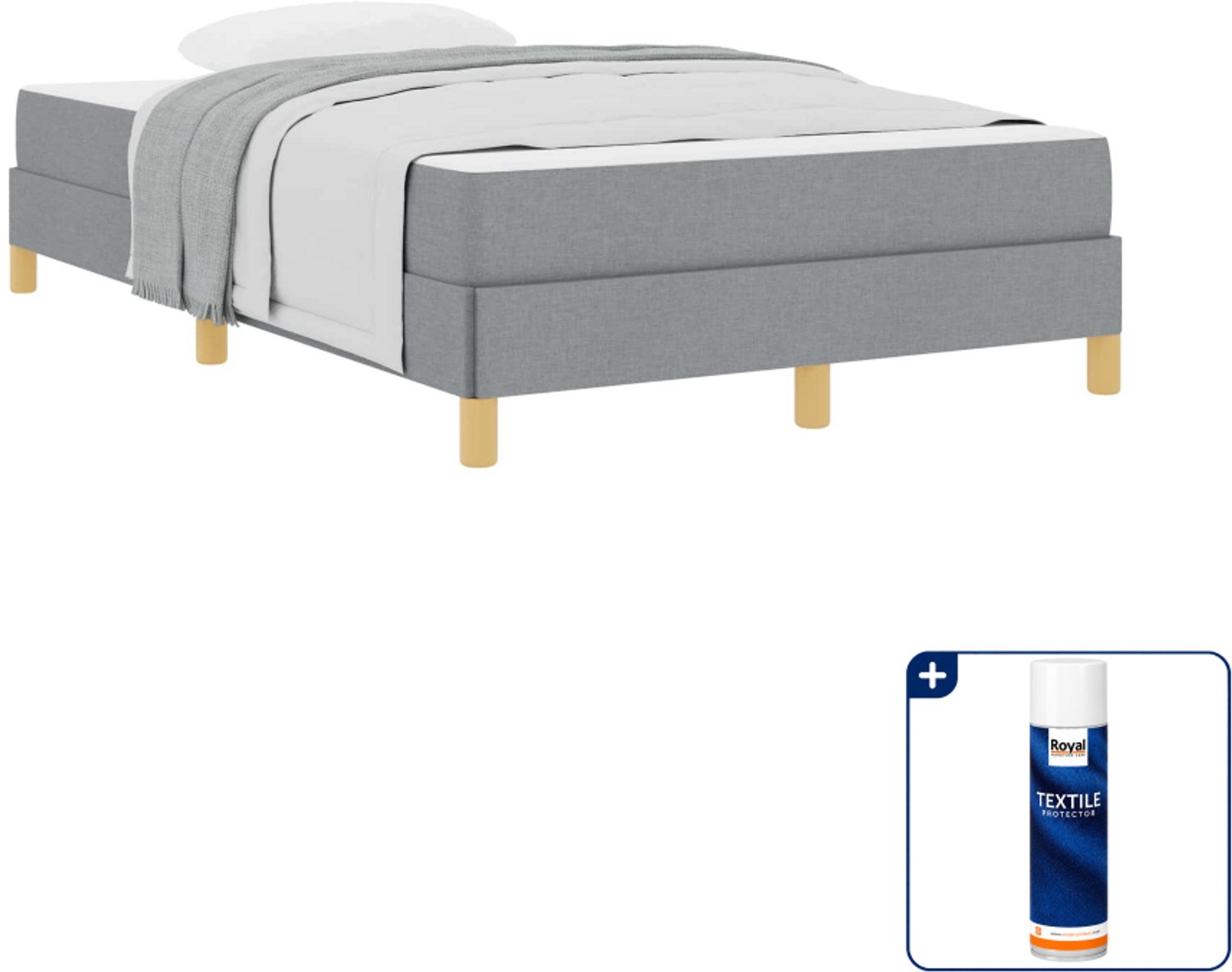 vidaXL boxspringbed met matras - 120 x 190 cm - stof - lichtgrijs - Inclusief textielbeschermer 500 ml