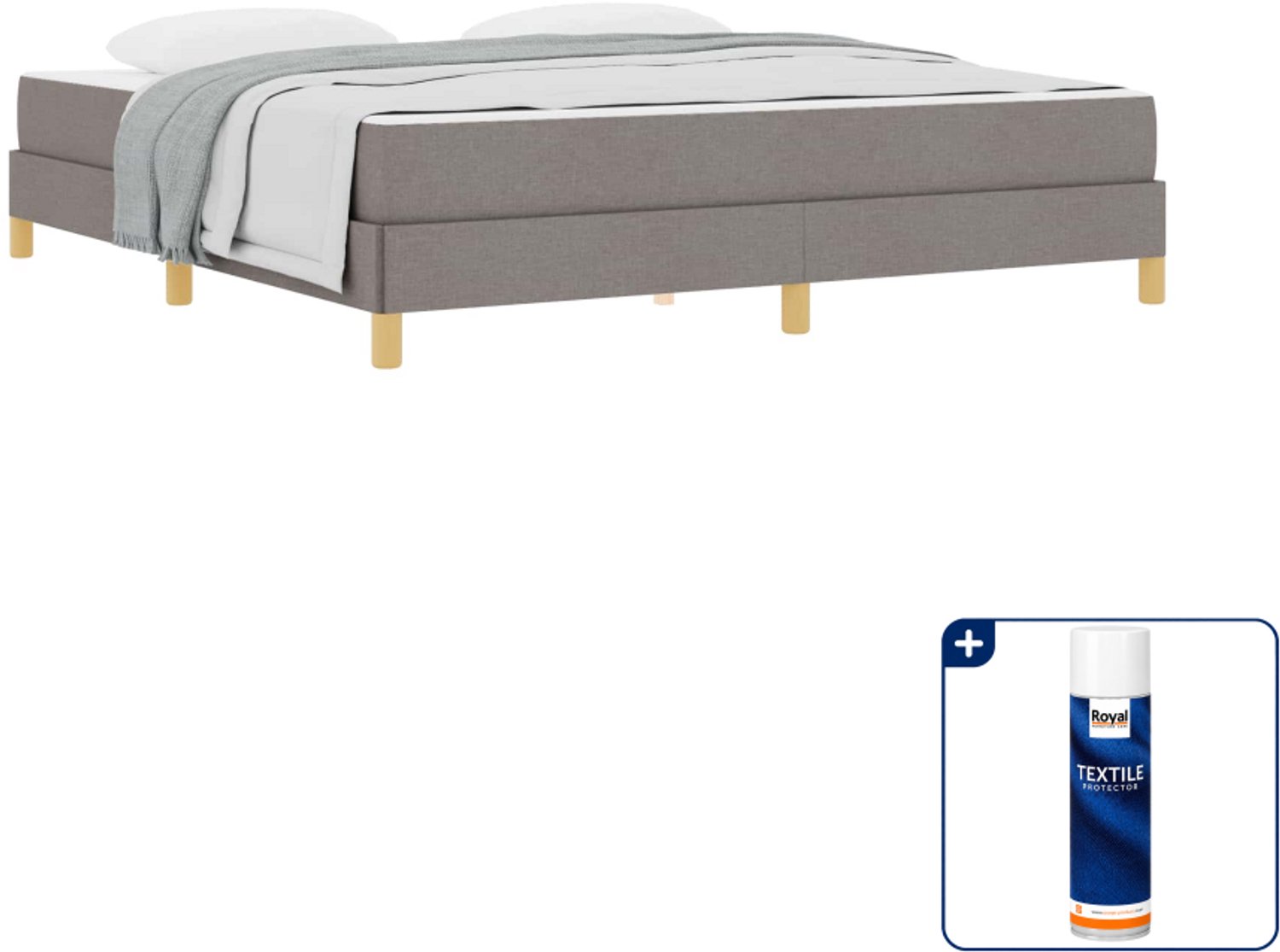 vidaXL Kingsize boxspringbed - 180 x 200 cm - stof - taupe - Inclusief textielbeschermer 500 ml
