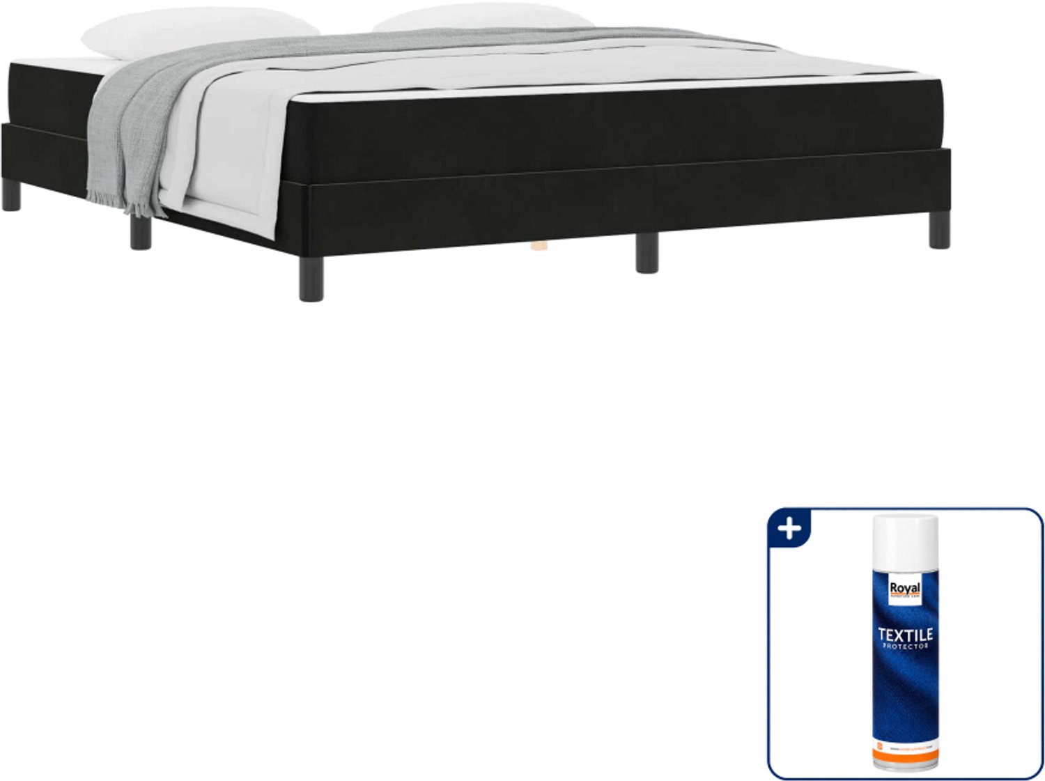 vidaXL Kingsize boxspringbed met matras - 180 x 200 cm - stof - zwart - Inclusief textielbeschermer 500 ml