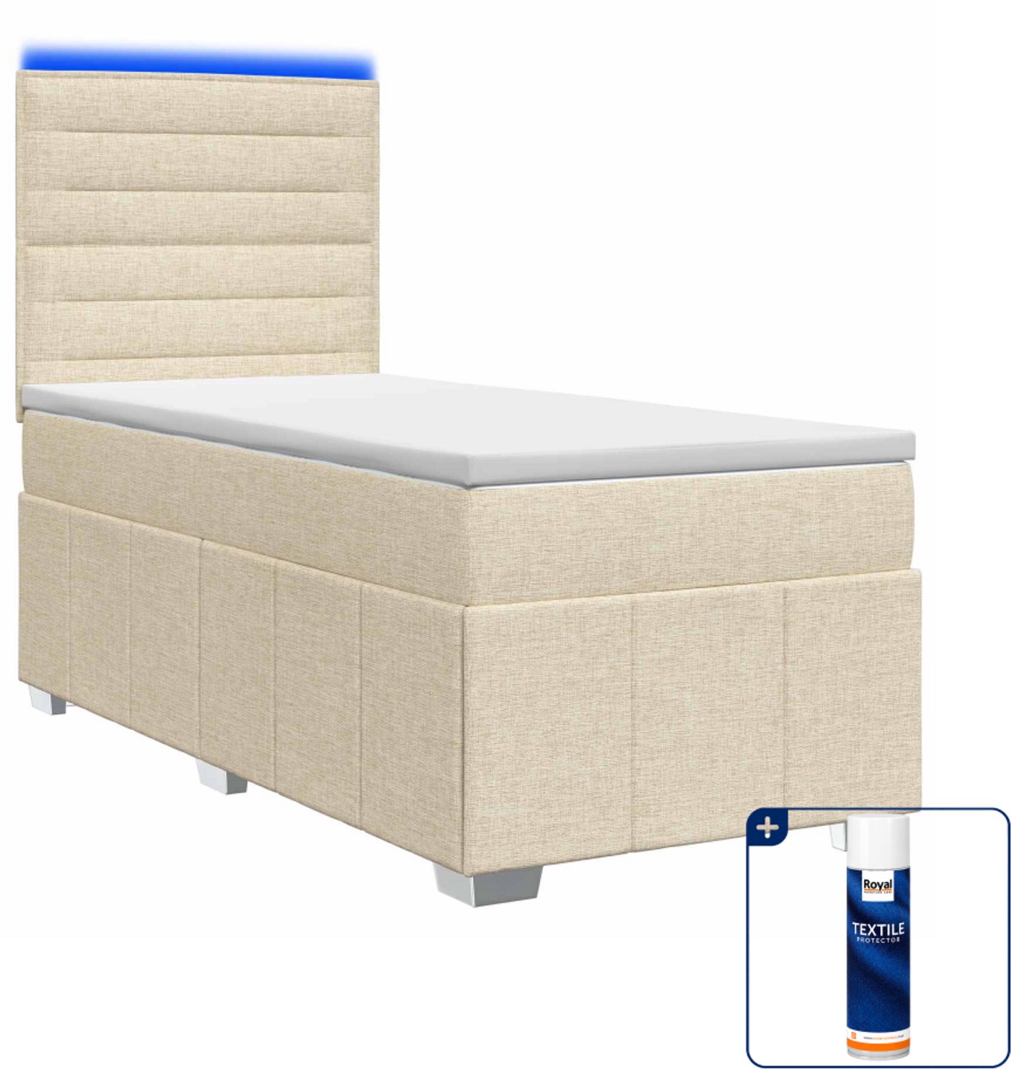 vidaXL led boxspring met matras - 100 x 200 cm - crèmekleurig - Inclusief textielbeschermer 500 ml