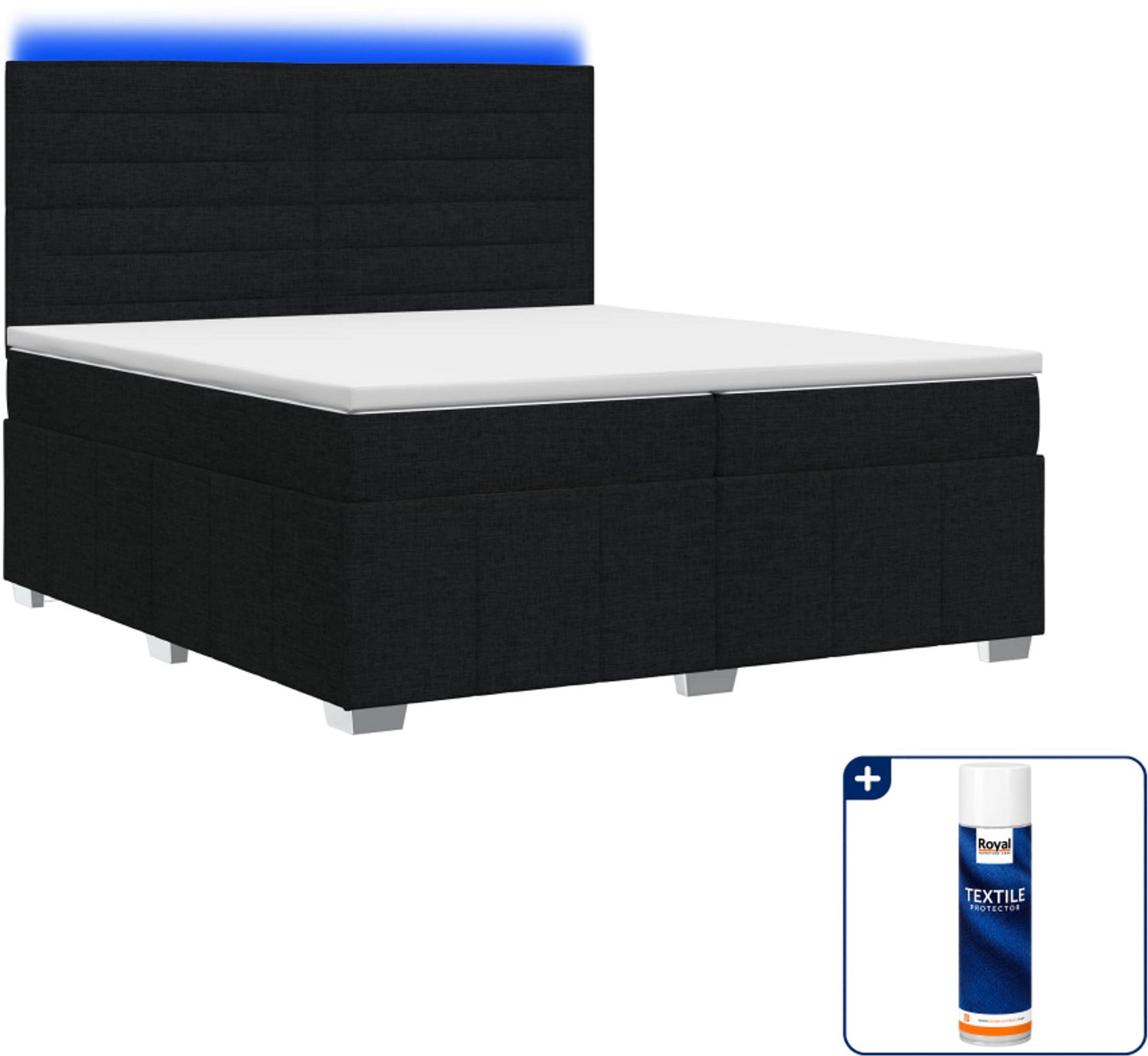 vidaXL LED Boxspring Super kingsize - 200 x 200 cm - Zwart - Inclusief textielbeschermer 500 ml