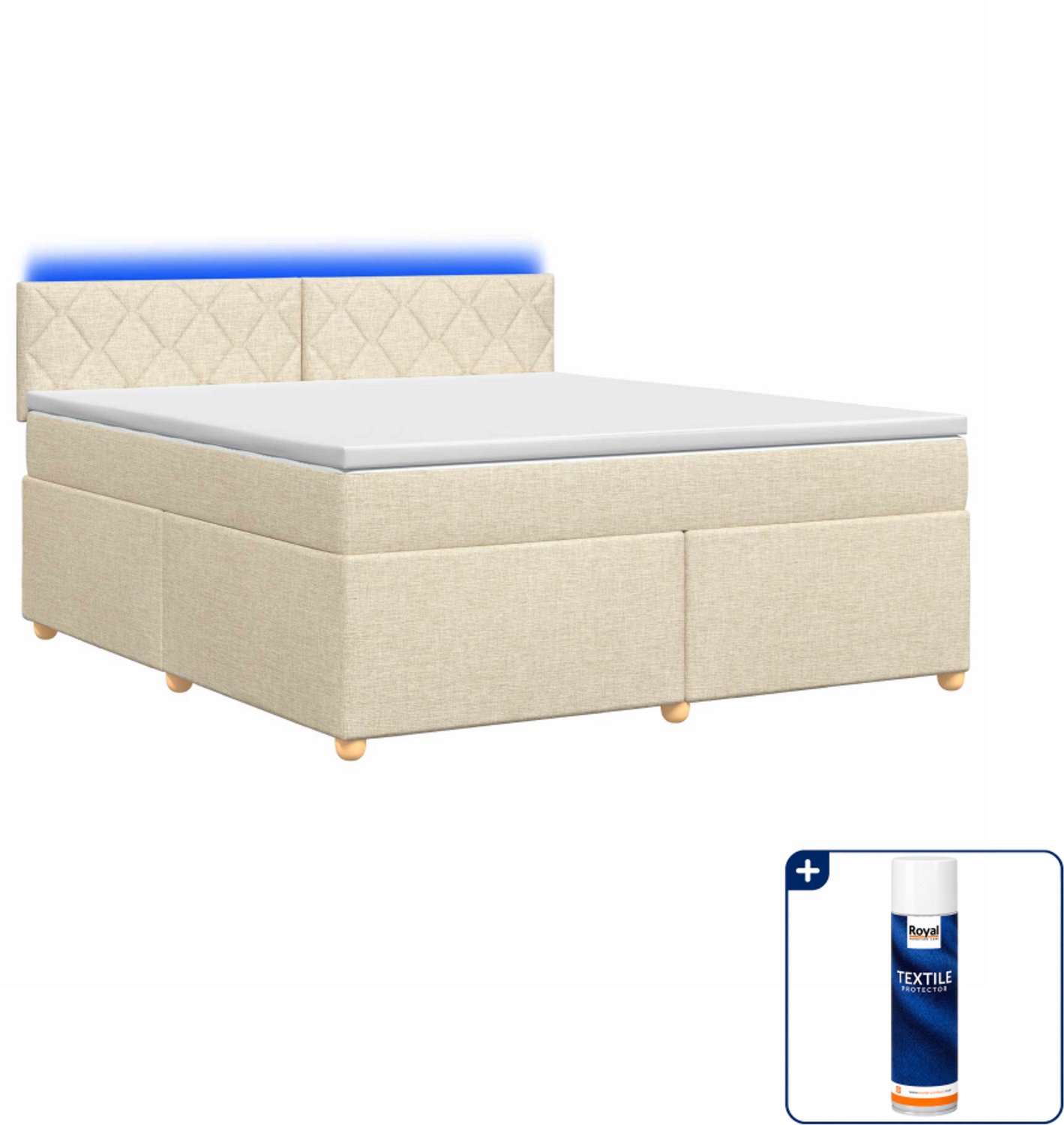 vidaXL Boxspringbed - Small double - 140 x 200 cm - Crèmekleurig - Inclusief textielbeschermer 500 ml