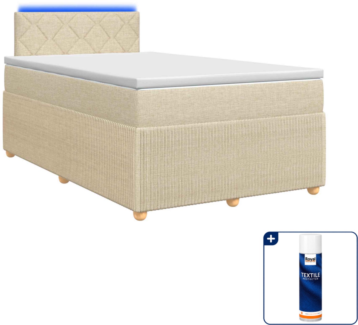 vidaXL boxspringbed met matras - 120 x 200 cm - crèmekleurig - Inclusief textielbeschermer 500 ml