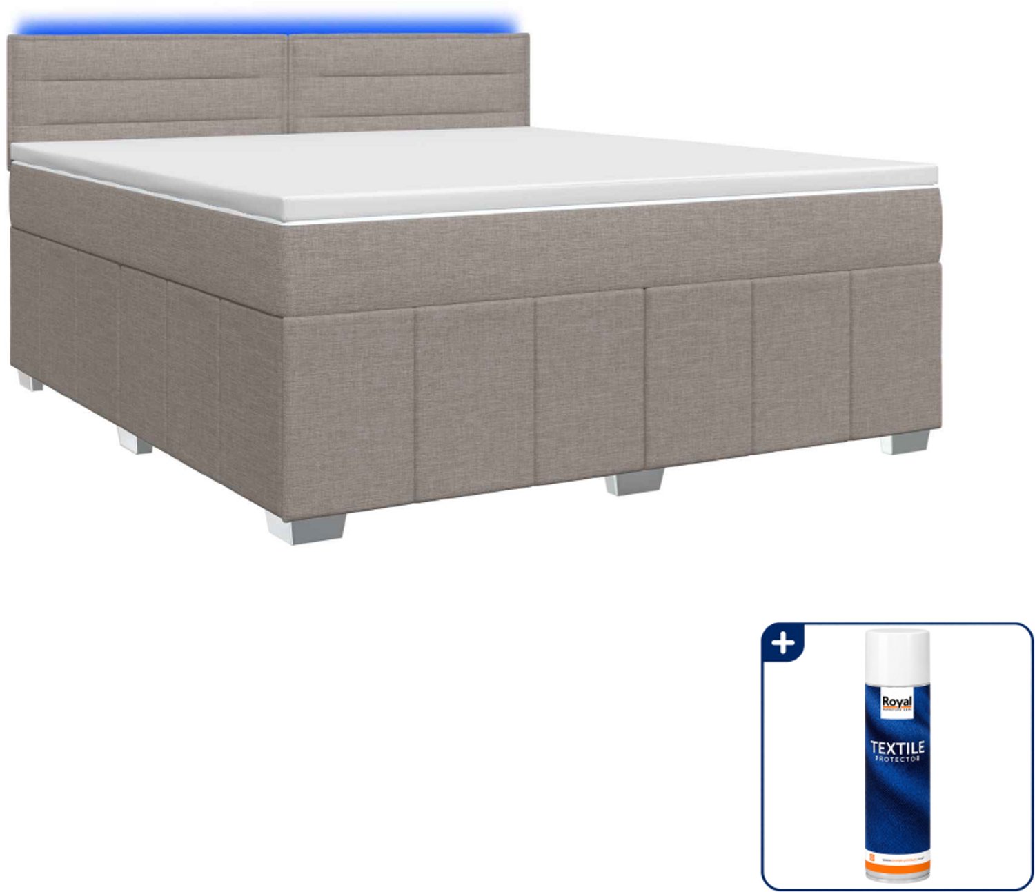 vidaXL boxspringbed met matras - 140 x 190 cm - taupe - Inclusief textielbeschermer 500 ml