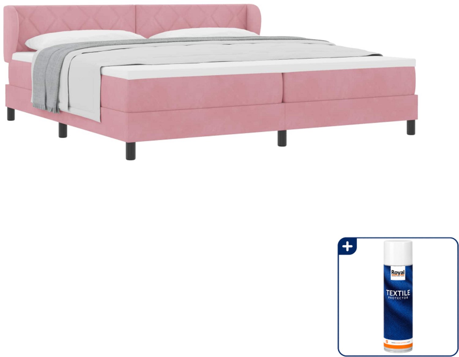 vidaXL boxspringbed - 200 x 200 cm - fluweel - roze - Inclusief textielbeschermer 500 ml