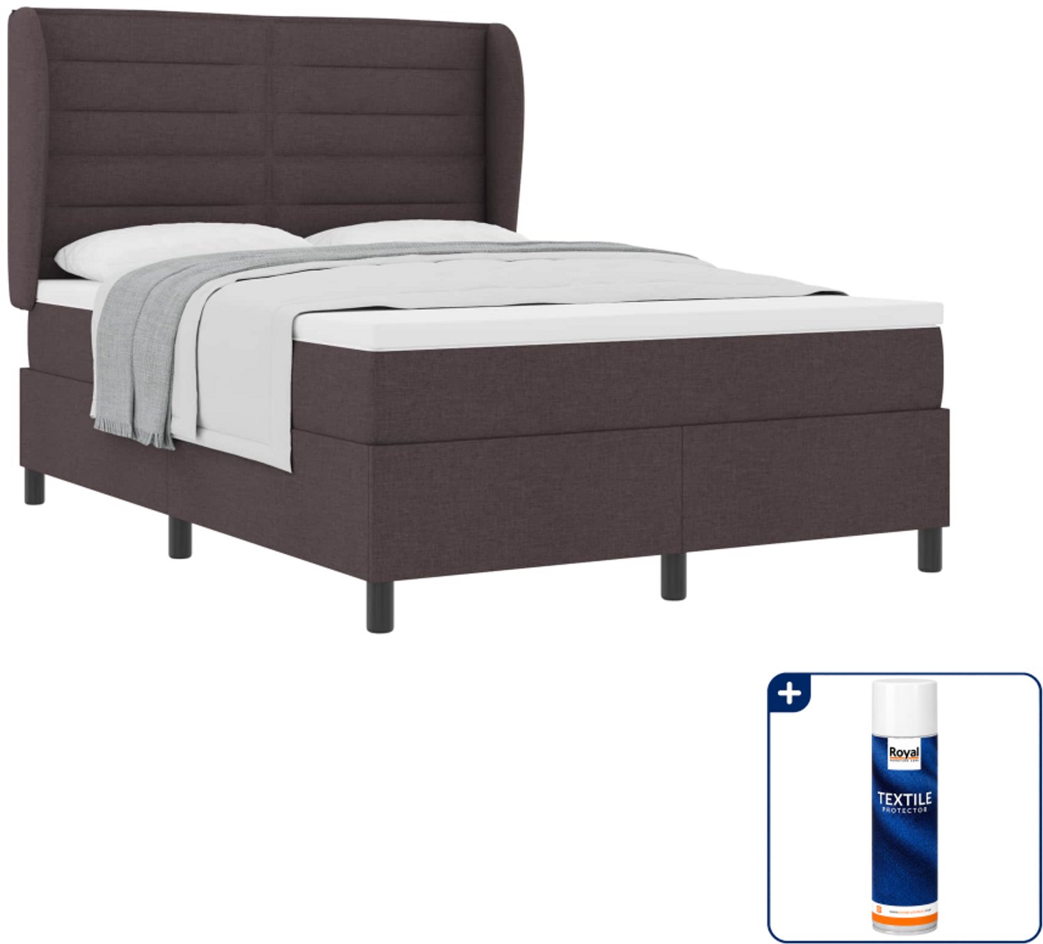 vidaXL boxspring met matras Small double - 140 x 200 cm - stof - donkerbruin - Inclusief textielbeschermer 500 ml