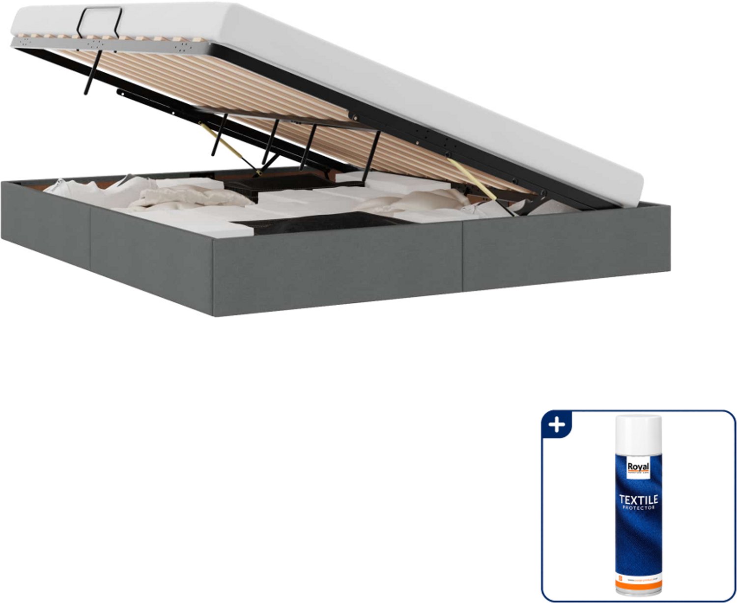 vidaXL Ottoman bedframe - Kingsize - 180 x 200 cm - donkergrijs - Inclusief textielbeschermer 500 ml Donker Grijn