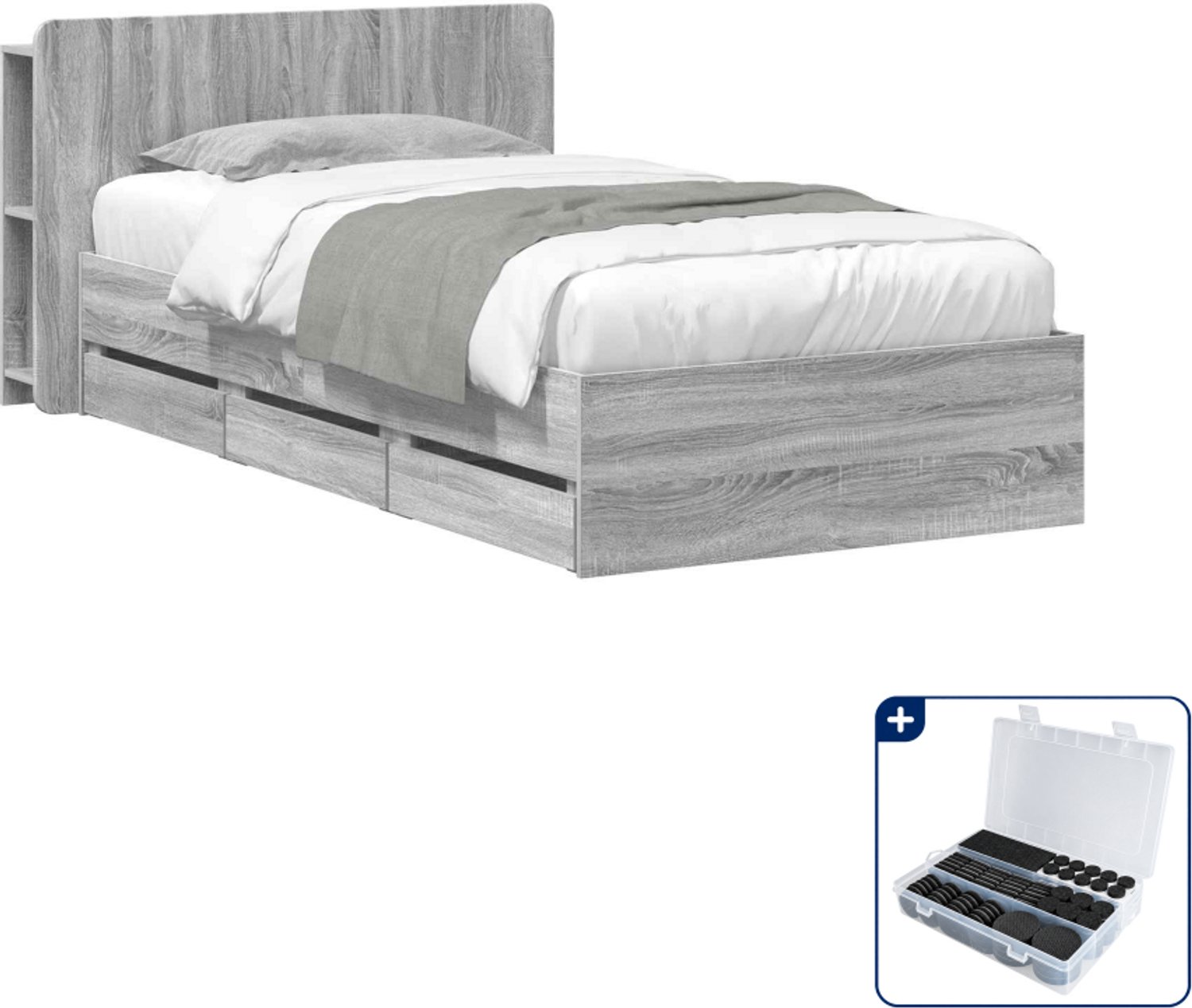vidaXL bedframe - 90 x 190 cm - grijs sonoma - Inclusief antikrasvilt 177-delig