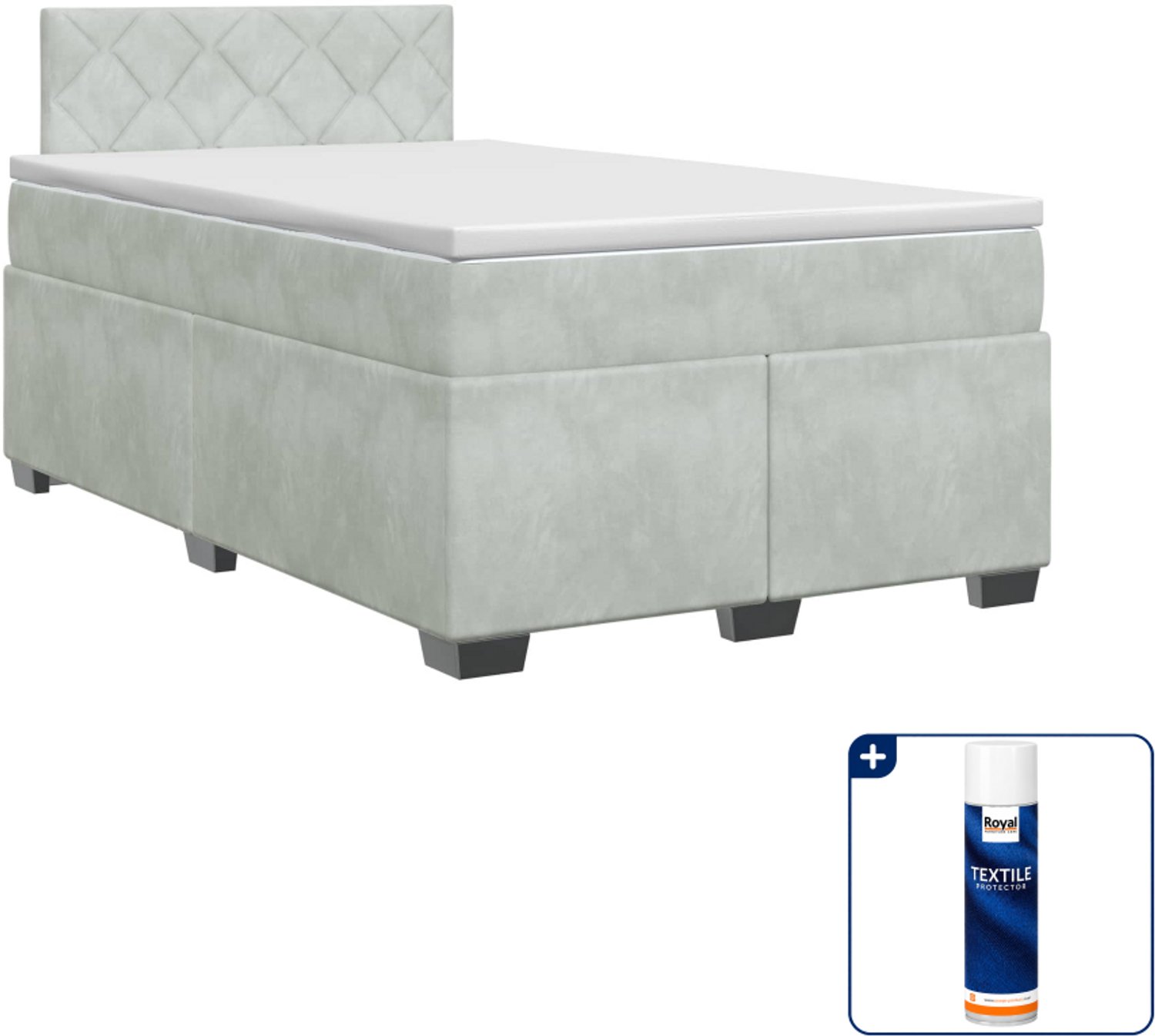 vidaXL boxspringbed met matras - 120 x 190 cm - fluweel - lichtgrijs - Inclusief textielbeschermer 500 ml