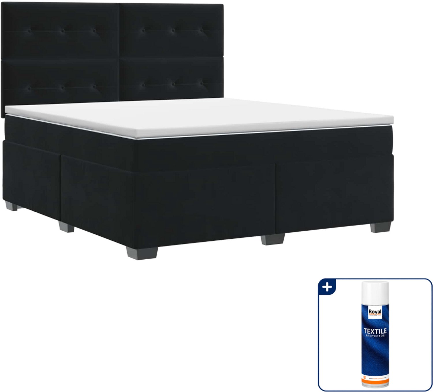 vidaXL boxspringbed met matras - 140 x 190 cm - fluweel - zwart - Inclusief textielbeschermer 500 ml