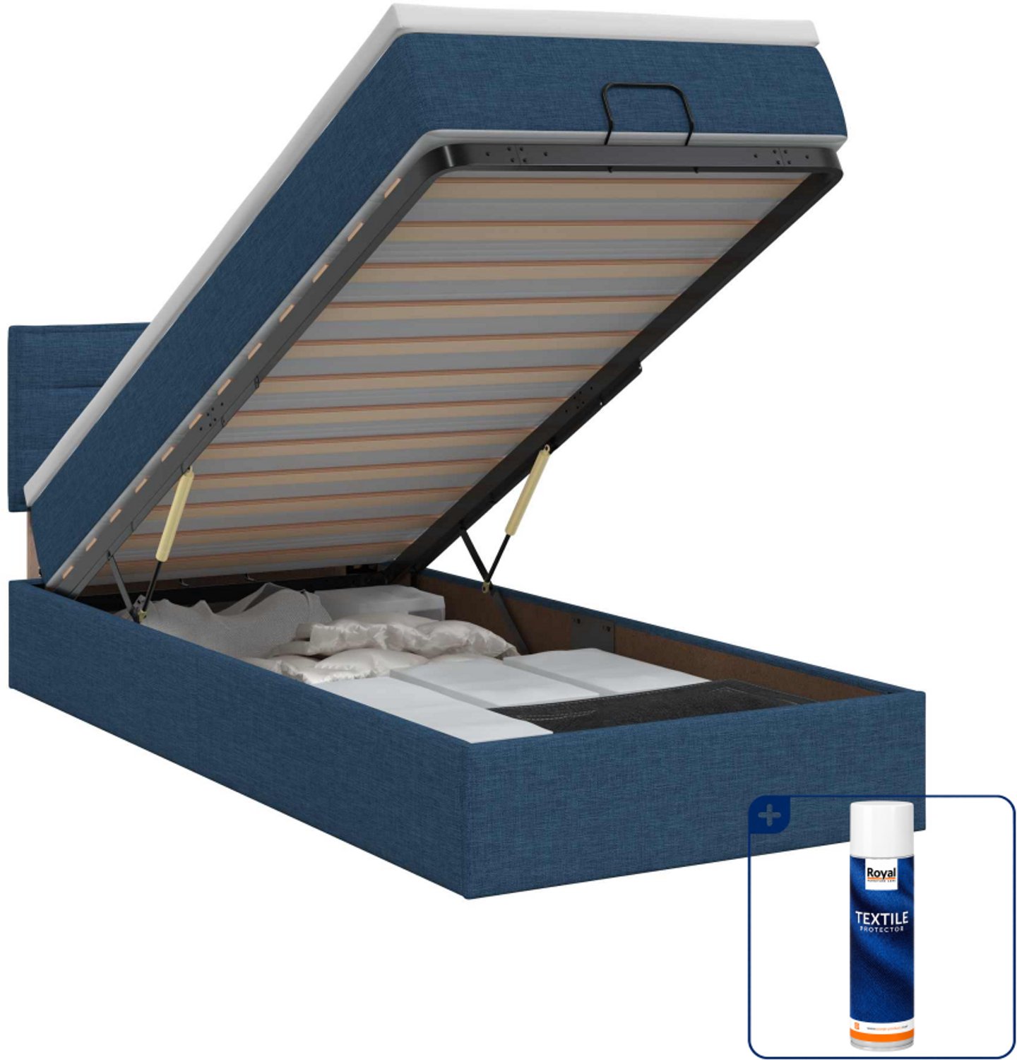 vidaXL ottoman bed met matras - 90 x 190 cm - blauw - Inclusief textielbeschermer 500 ml