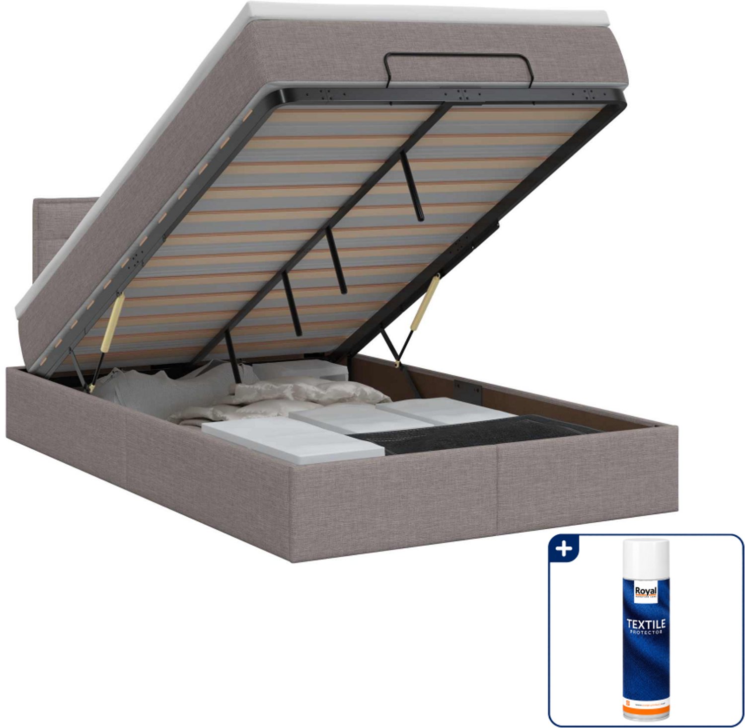 vidaXL ottoman bed met matras - 120 x 200 cm - taupe - Inclusief textielbeschermer 500 ml