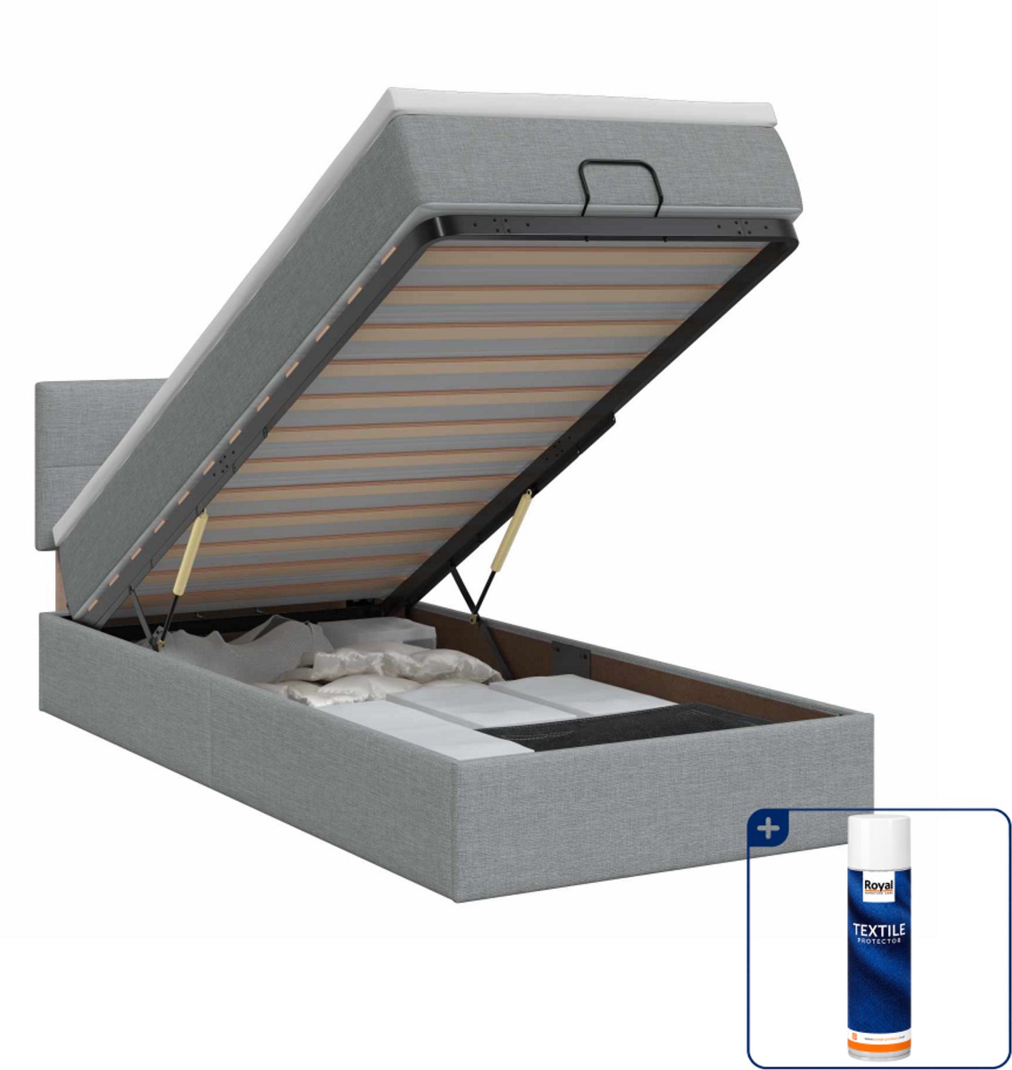 vidaXL ottoman bed met matras - 90 x 200 cm - stof - lichtgrijs - Inclusief textielbeschermer 500 ml