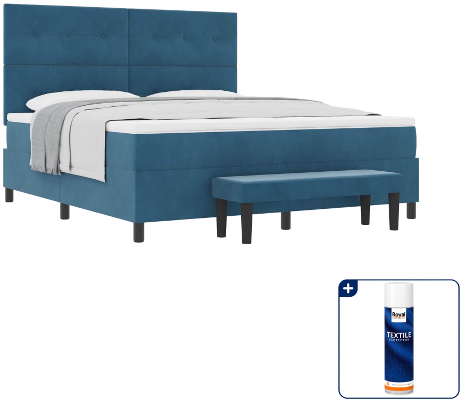 vidaXL Boxspring Kingsize - 180 x 200 cm - donkerblauw - Inclusief textielbeschermer 500 ml