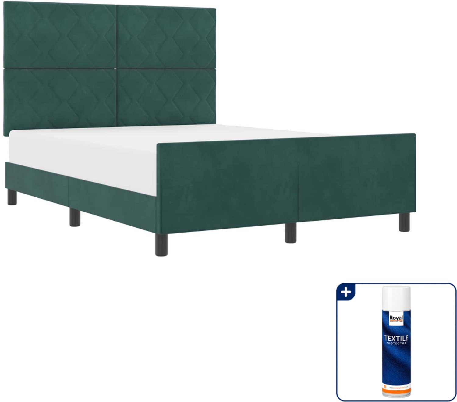 vidaXL boxspringbed Queensize - 160 x 200 cm - fluweel - donkergroen - Inclusief textielbeschermer 500 ml Grijs