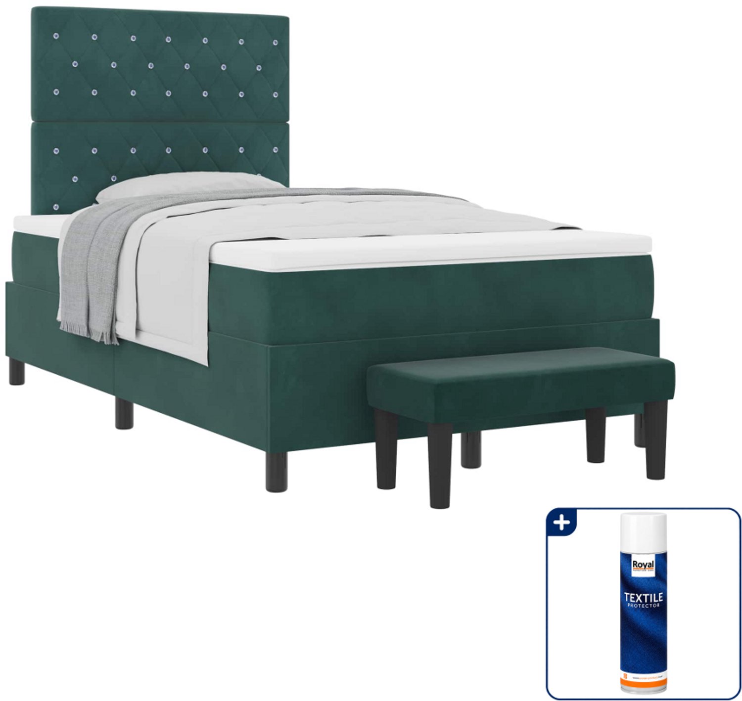vidaXL boxspring bed - 120 x 190 cm - fluweel - donkergroen - Inclusief textielbeschermer 500 ml