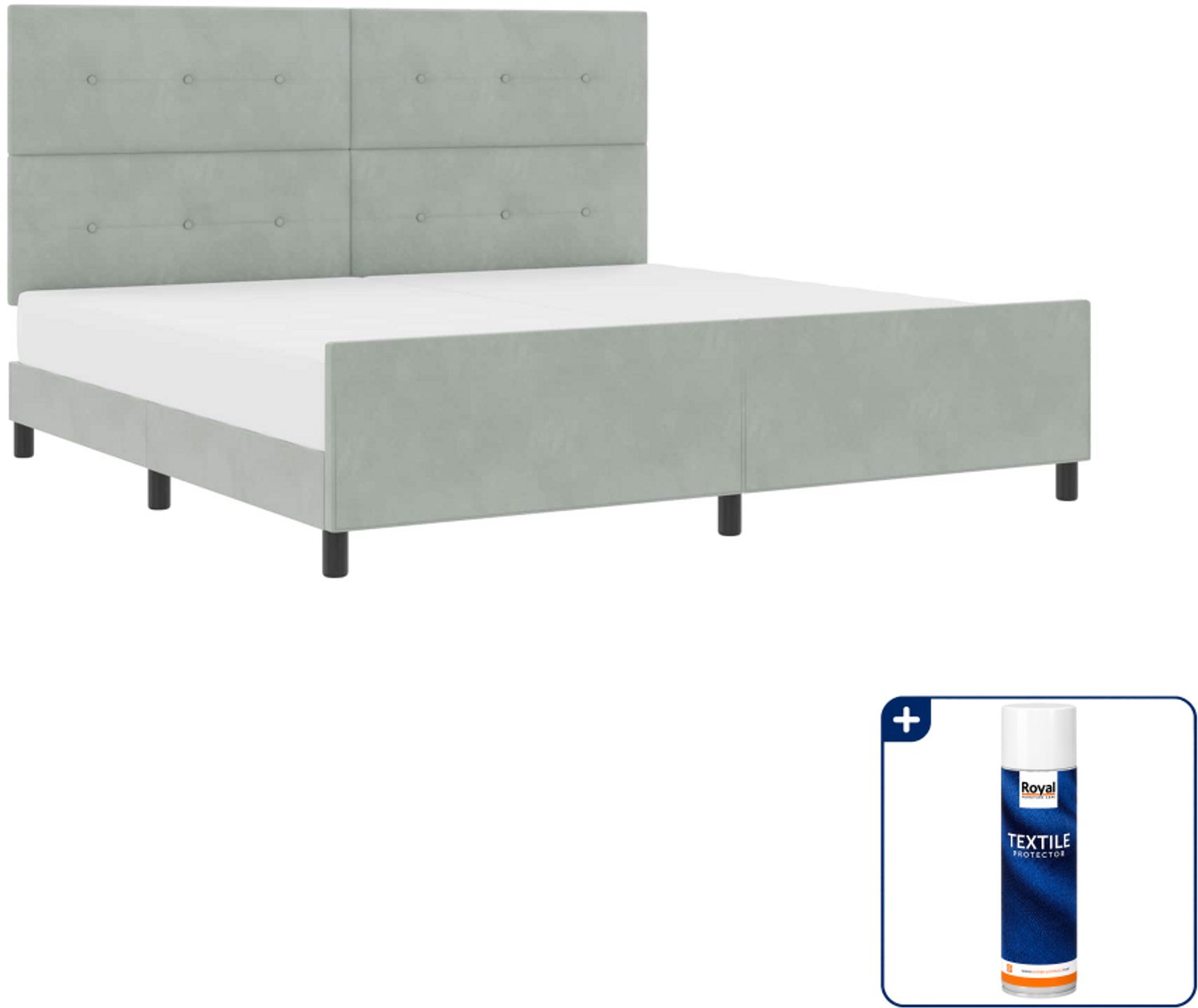 vidaXL Boxspringbed - 200 x 200 cm - fluweel - lichtgrijs - Inclusief textielbeschermer 500 ml Zwart