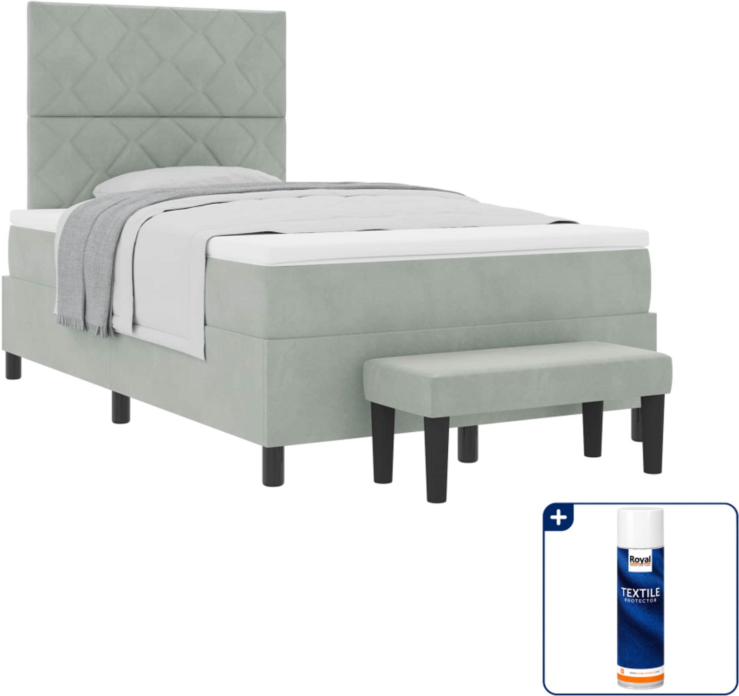 vidaXL boxspring bed - 120 x 200 cm - fluweel - lichtgrijs - Inclusief textielbeschermer 500 ml