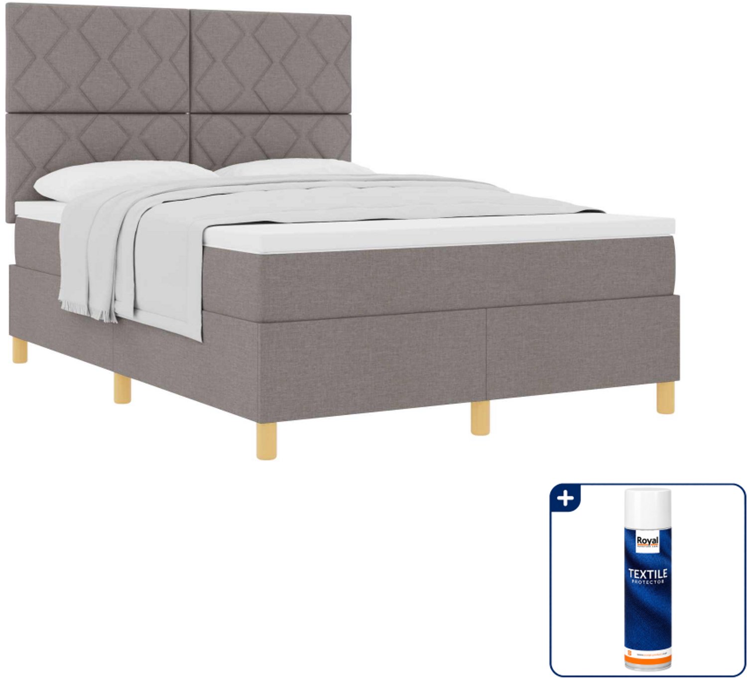 vidaXL boxspringbed Queensize - 160 x 200 cm - stof - taupe - Inclusief textielbeschermer 500 ml