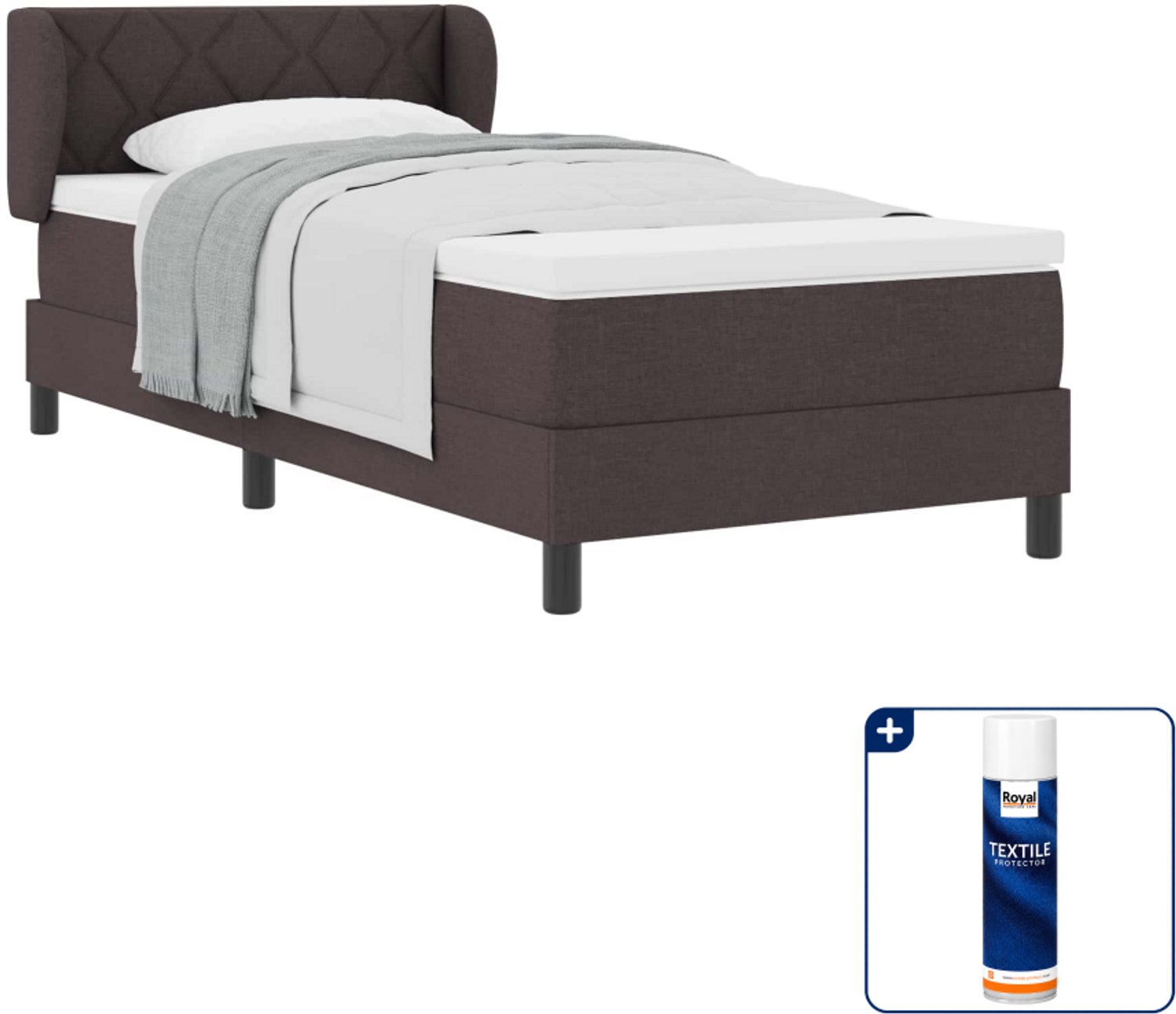 vidaXL boxspringbed - 90 x 190 cm - stof - donkerbruin - Inclusief textielbeschermer 500 ml