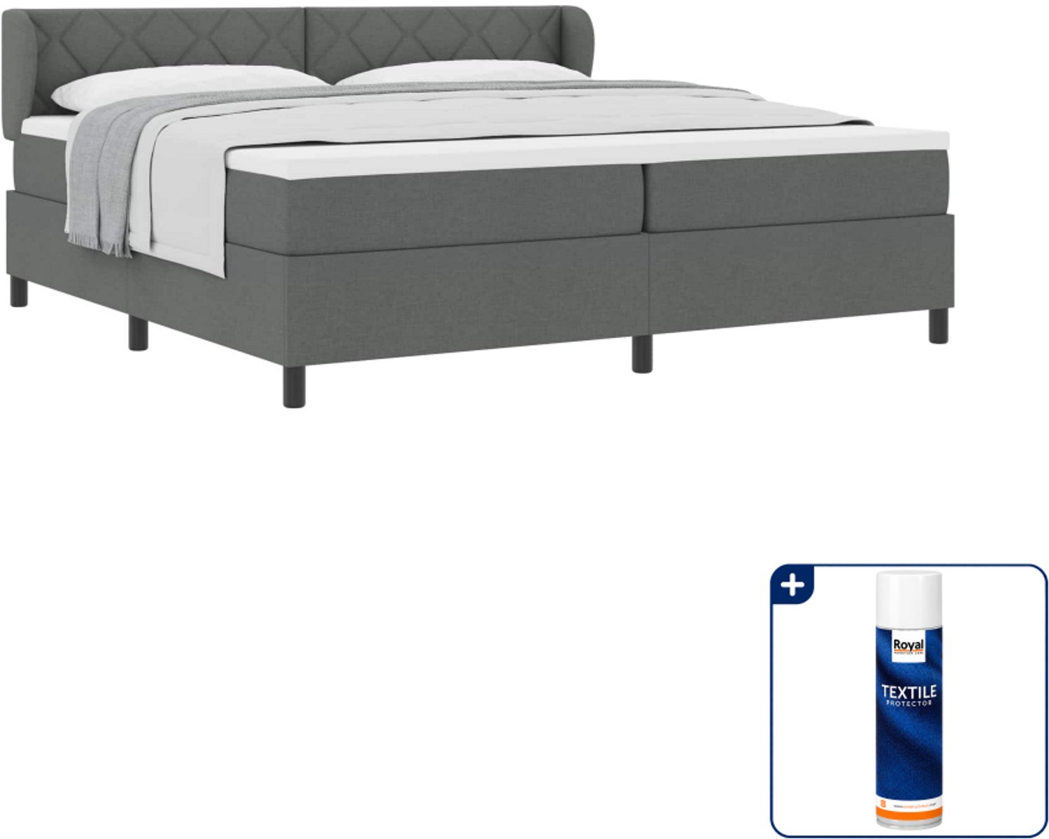 vidaXL boxspringbed - Super kingsize - 200 x 200 cm - donkergrijs - Inclusief textielbeschermer 500 ml