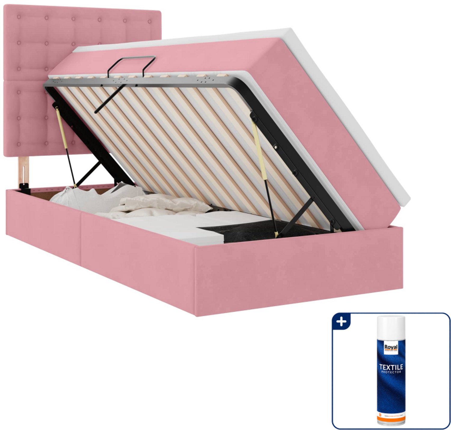vidaXL led opbergbed met matras - 90 x 190 cm - roze - fluweel - Inclusief textielbeschermer 500 ml Grijs