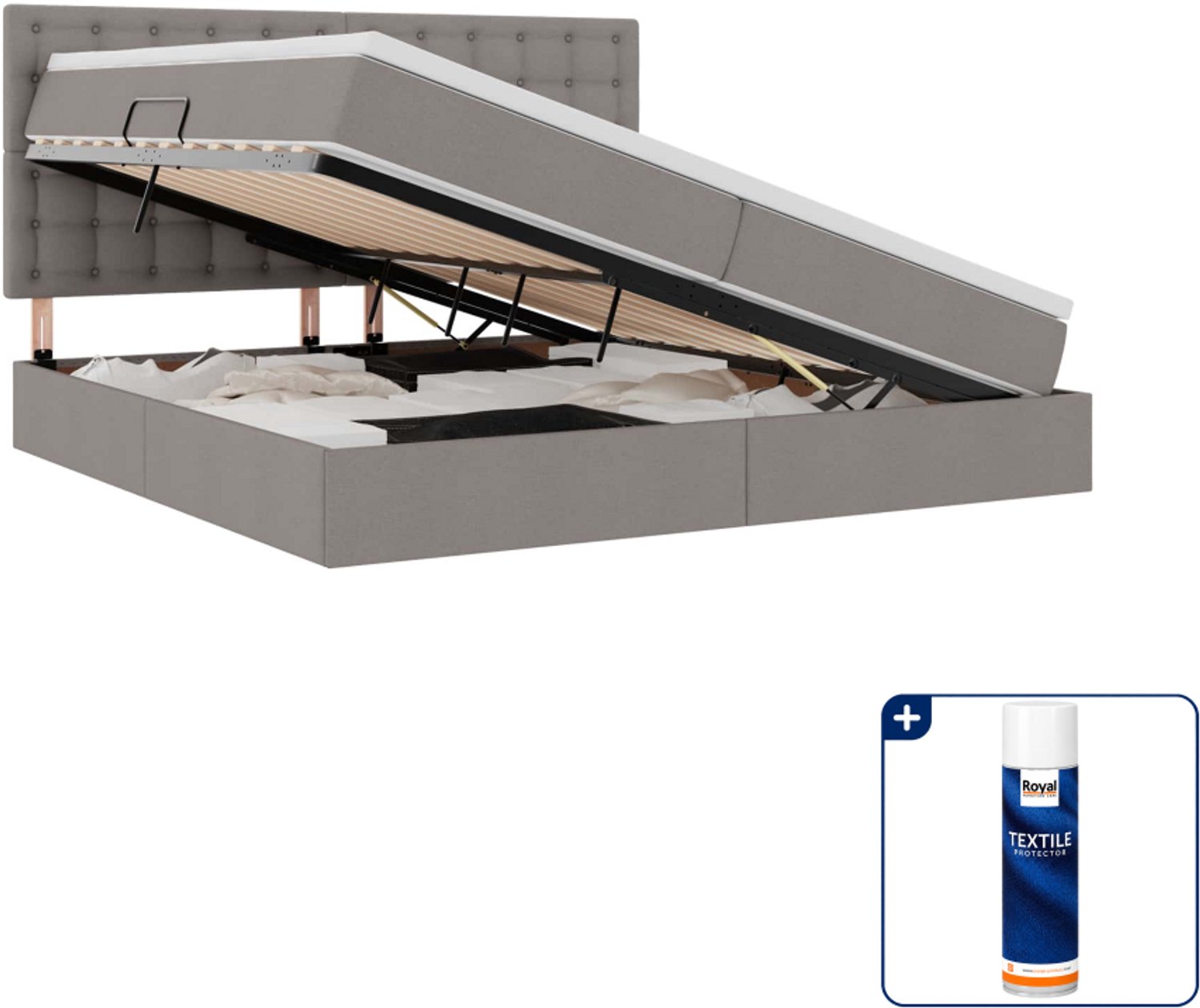 vidaXL LED opbergbed - 200 x 200 cm - taupe - Inclusief textielbeschermer 500 ml Grijs