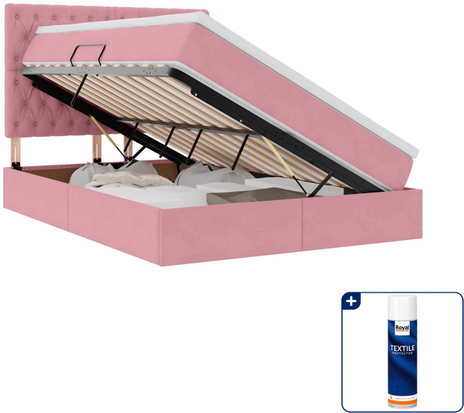 vidaXL opbergbed - Small double 140 x 200 cm - roze - Inclusief textielbeschermer 500 ml Beige