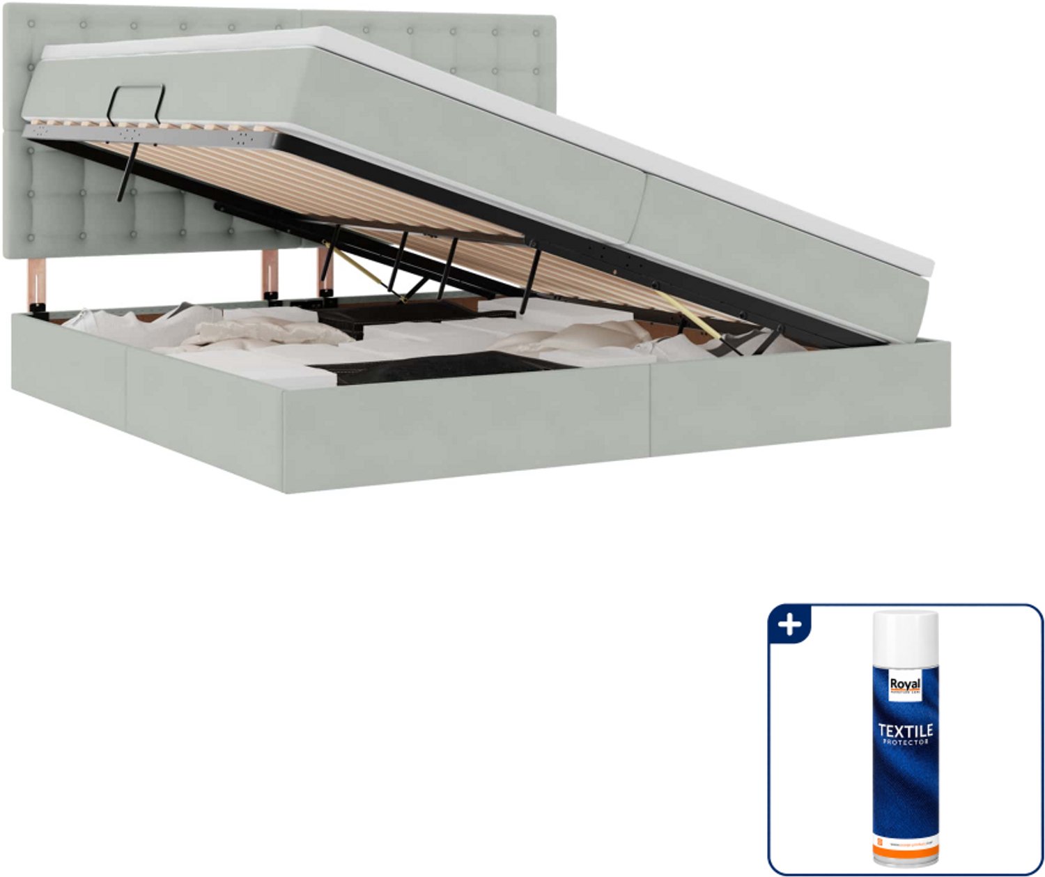 vidaXL Opbergbed met matras - 200 x 200 cm - fluweel - lichtgrijs - Inclusief textielbeschermer 500 ml Bruin