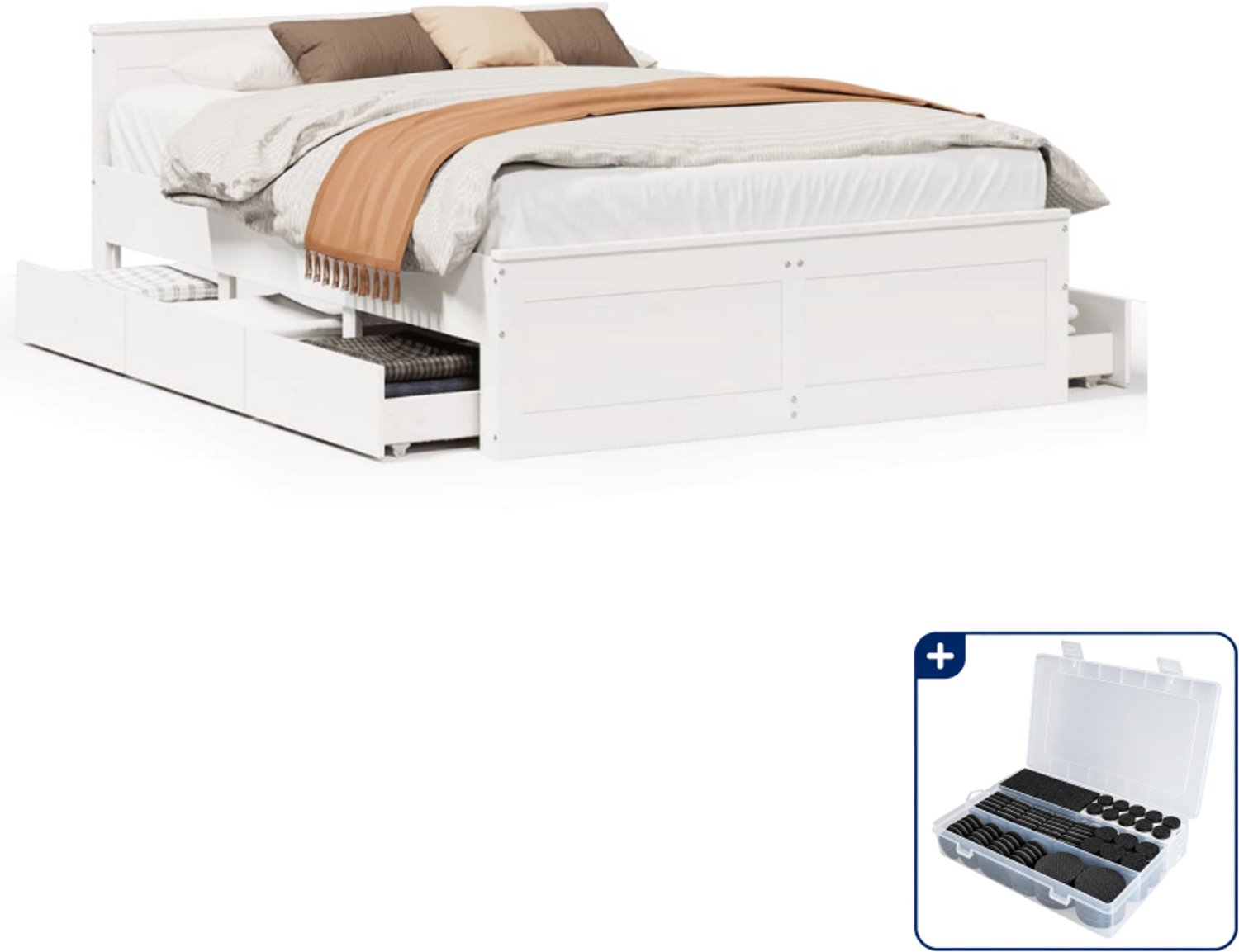 vidaXL bedframe - Small double 140 x 200 cm - wit - Inclusief antikrasvilt 177-delig