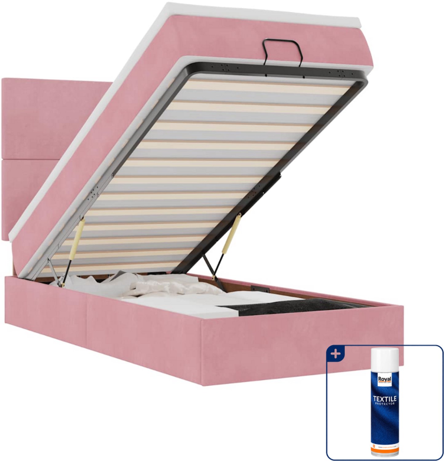 vidaXL ottoman bed - 90 x 190 cm - fluweel - roze - Inclusief textielbeschermer 500 ml Groen