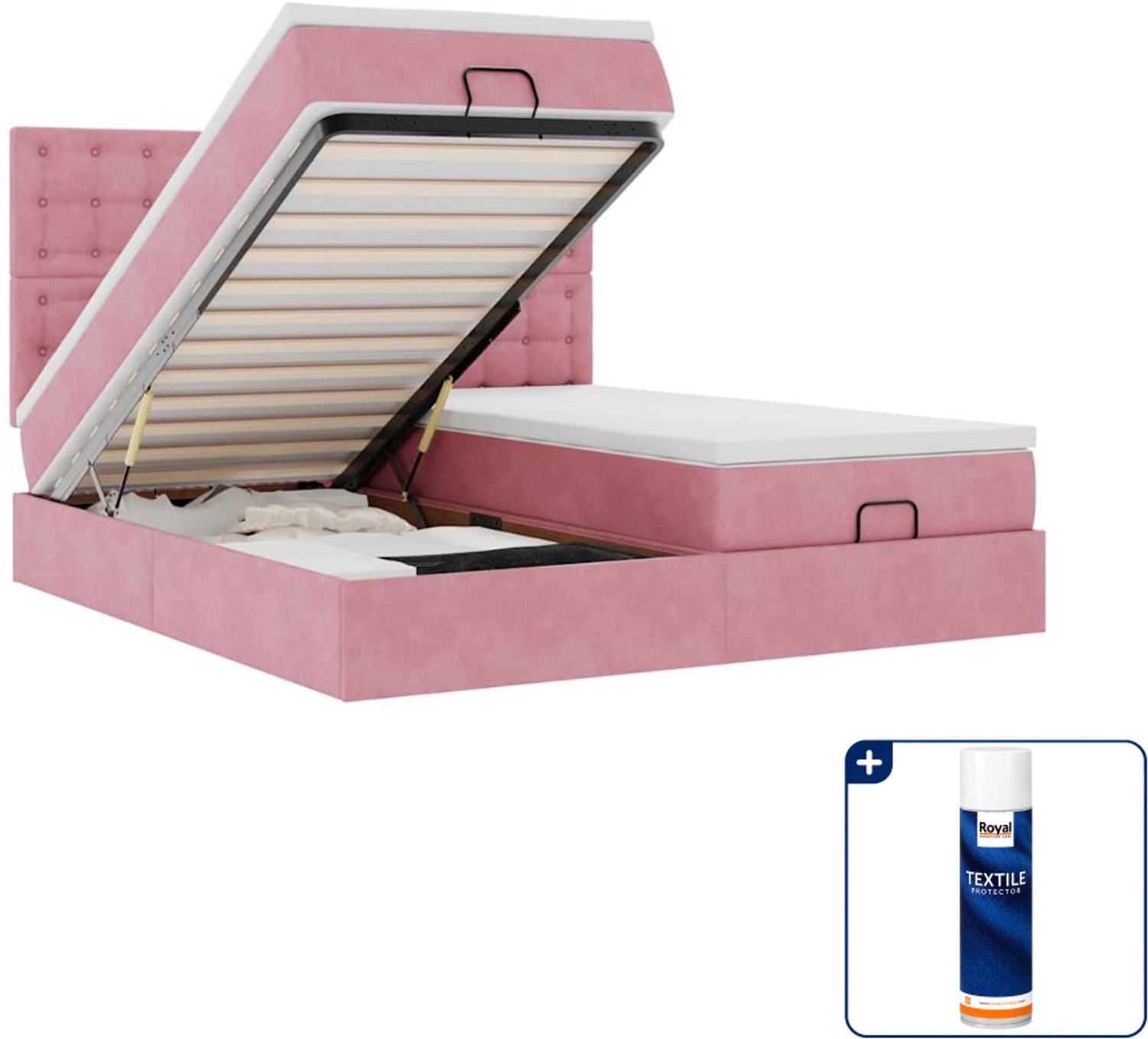 vidaXL Kingsize ottoman bed met matrassen - 180 x 200 cm - roze - Inclusief textielbeschermer 500 ml Groen
