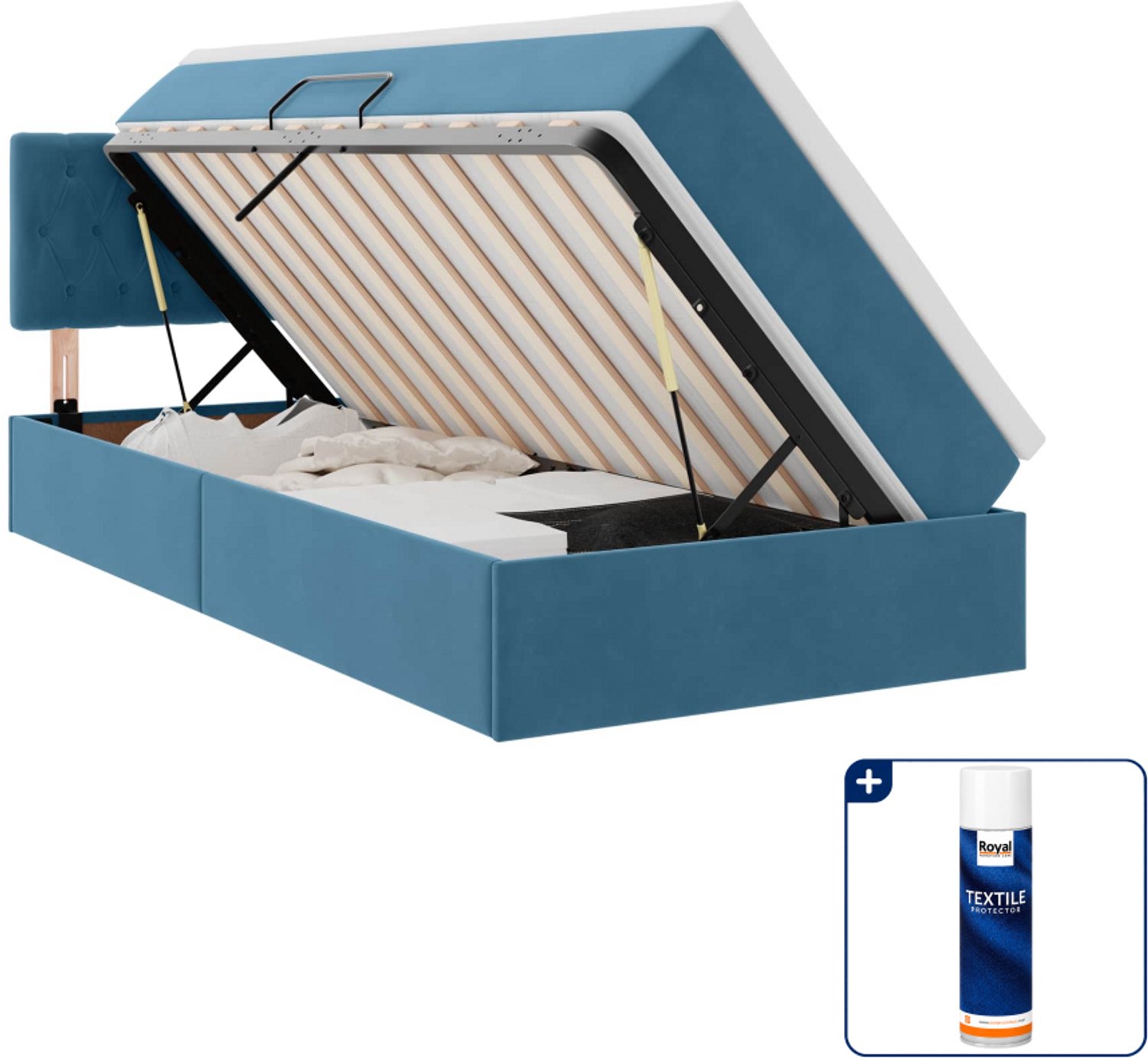 vidaXL opbergbed - 90 x 200 cm - fluweel - donkerblauw - Inclusief textielbeschermer 500 ml Grijs