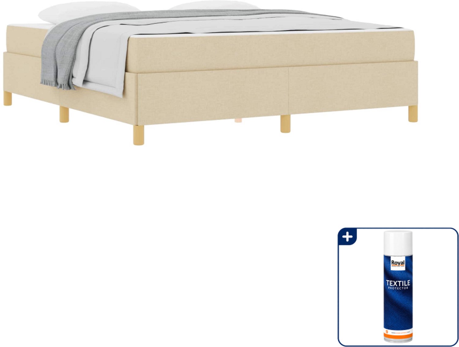 vidaXL Kingsize bedframe - 180 x 200 cm - stof - crème - Inclusief textielbeschermer 500 ml Wit