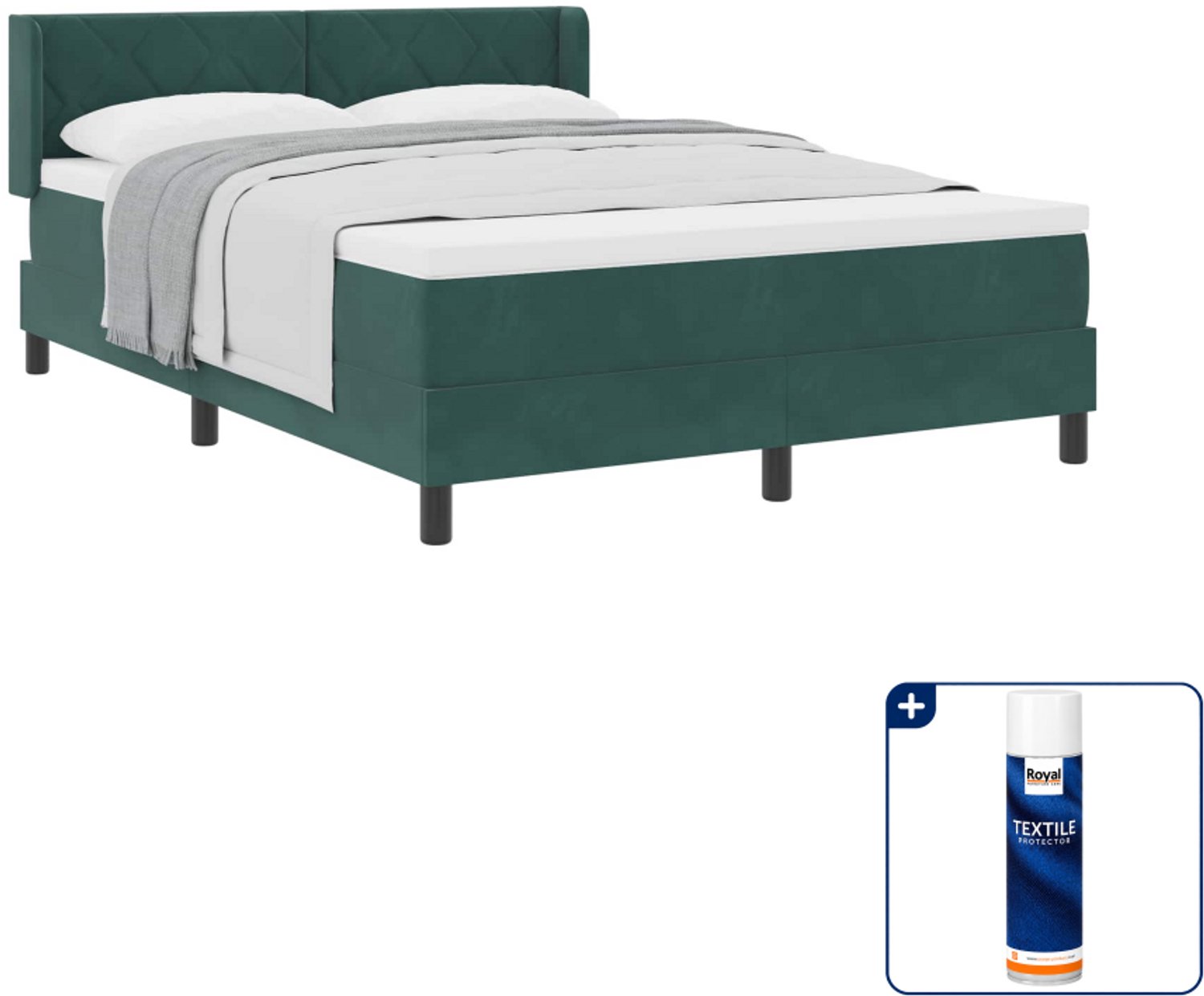 vidaXL Queensize boxspringbed 160 x 200 cm - fluweel - donkergroen - Inclusief textielbeschermer 500 ml