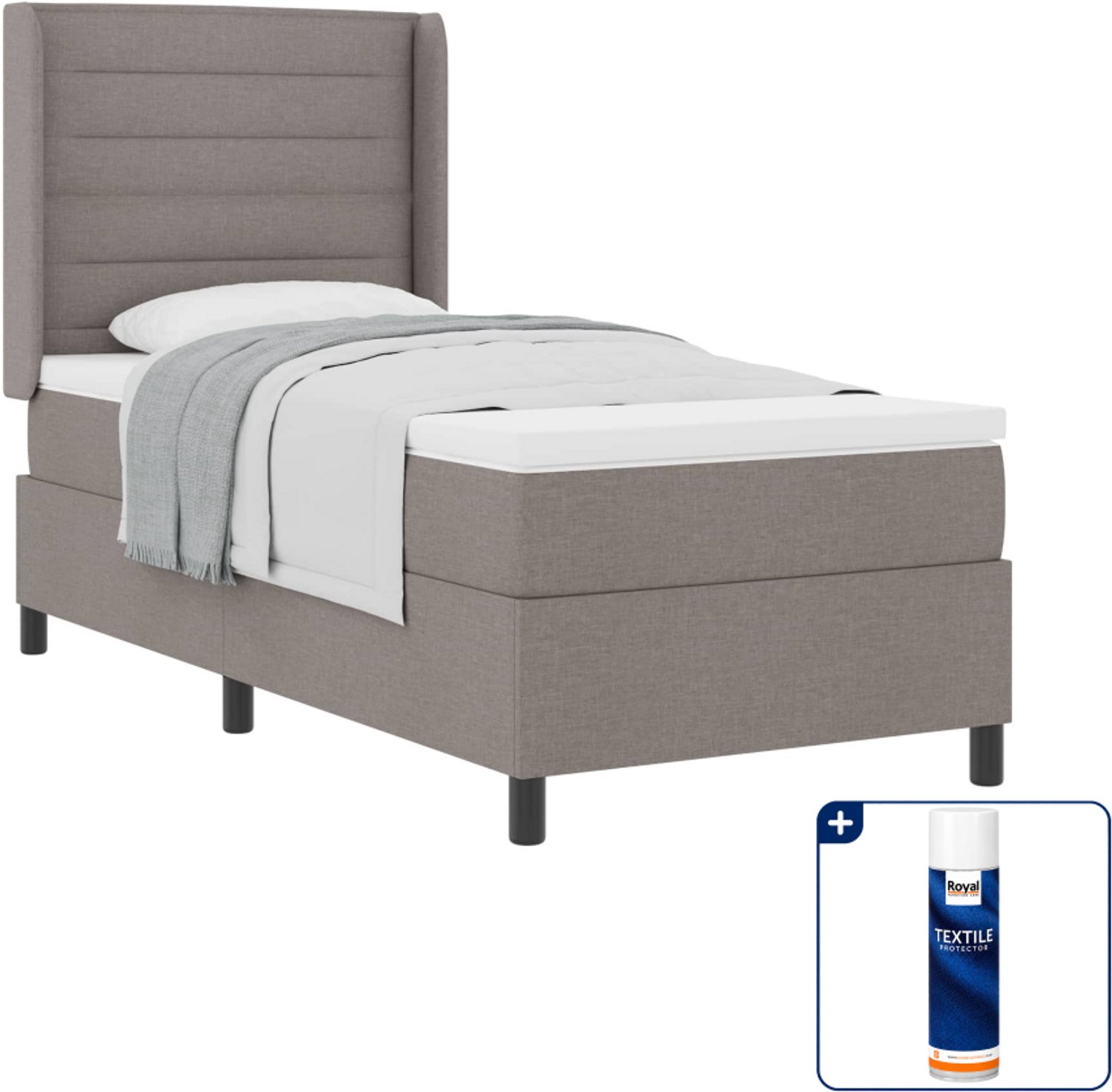 vidaXL boxspringbed - 100 x 200 cm - stof - taupe - Inclusief textielbeschermer 500 ml