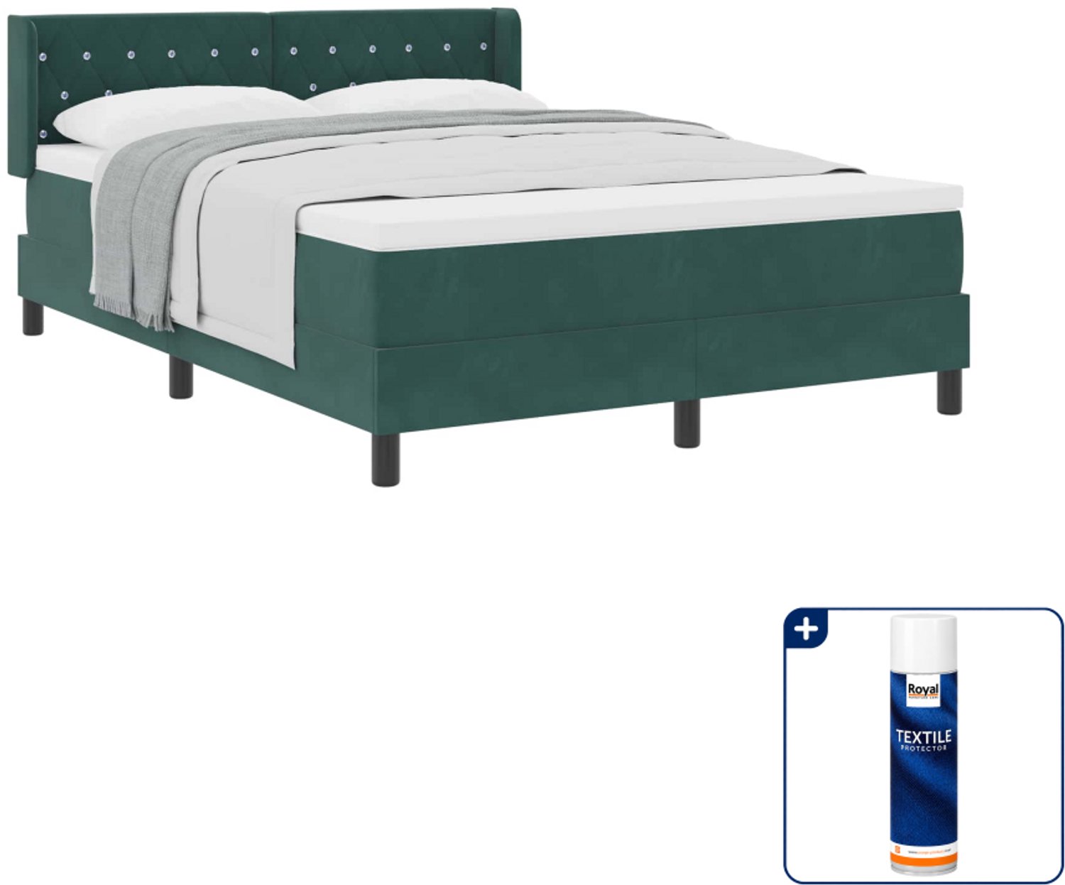 vidaXL boxspringbed - 140 x 190 cm - donkergroen - Inclusief textielbeschermer 500 ml