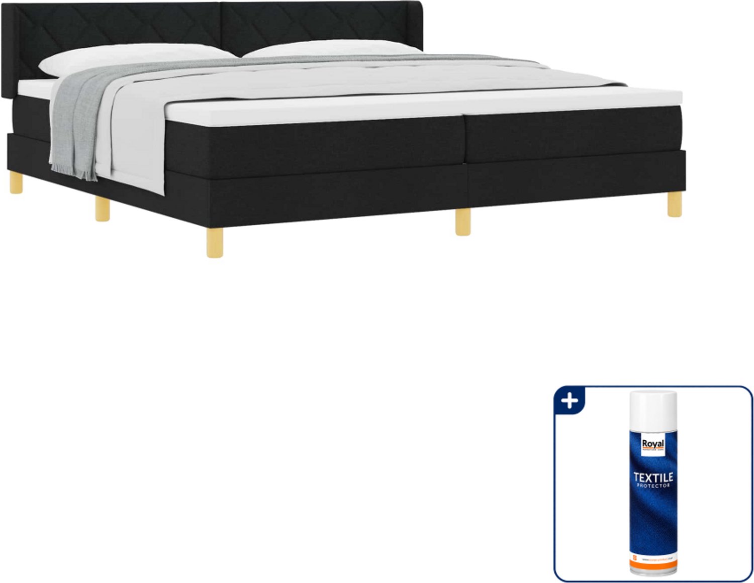 vidaXL Super kingsize boxspringbed - 200 x 200 cm - zwart - Inclusief textielbeschermer 500 ml