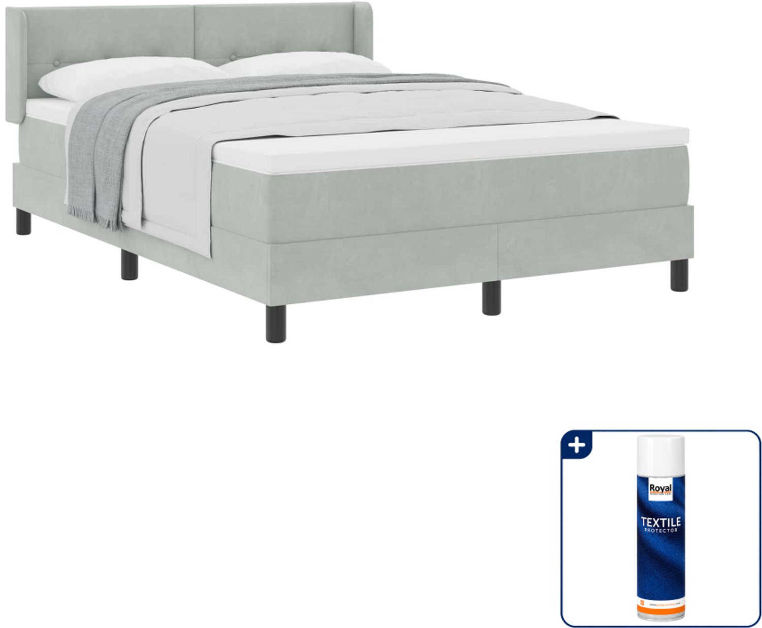 vidaXL Boxspringbed - 140 x 190 cm - lichtgrijs - fluweel - Inclusief textielbeschermer 500 ml