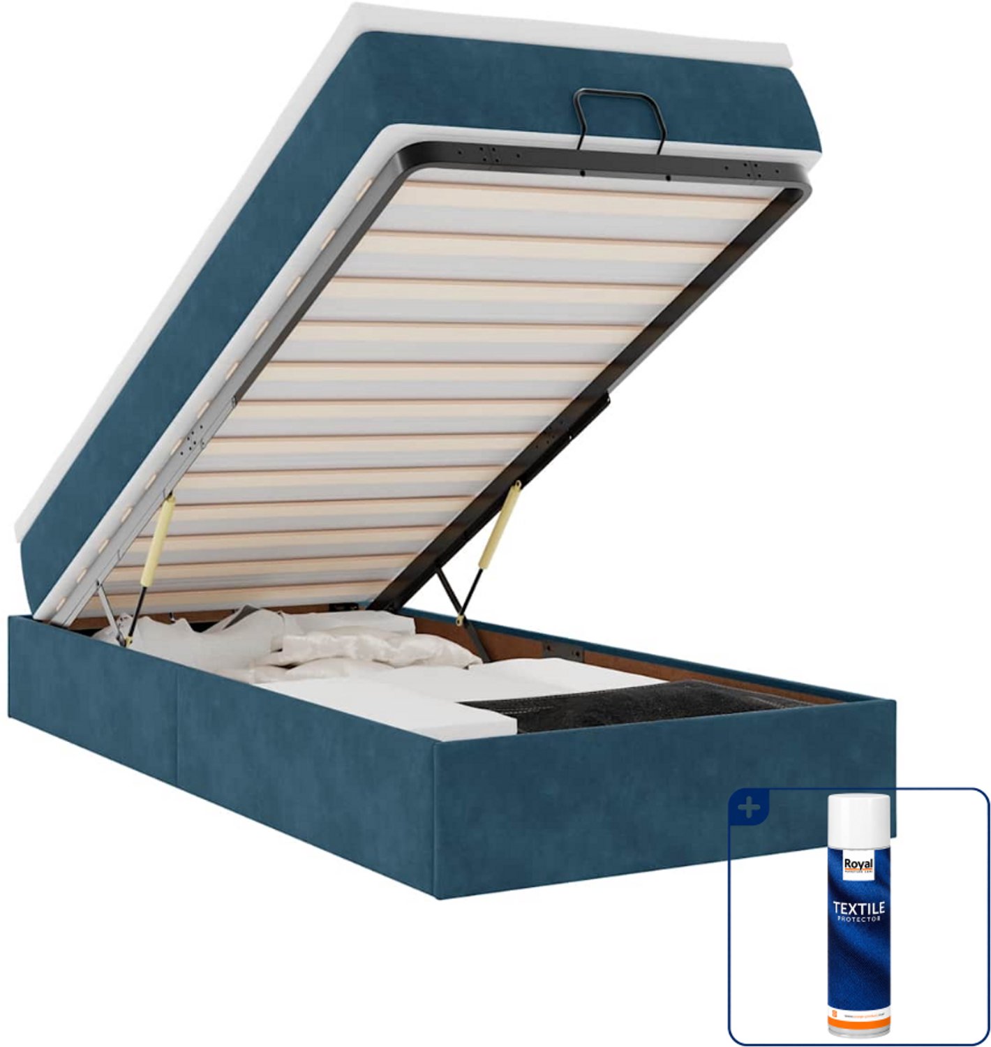 vidaXL ottoman bed - 90 x 200 cm - fluweel - donkerblauw - Inclusief textielbeschermer 500 ml Crème