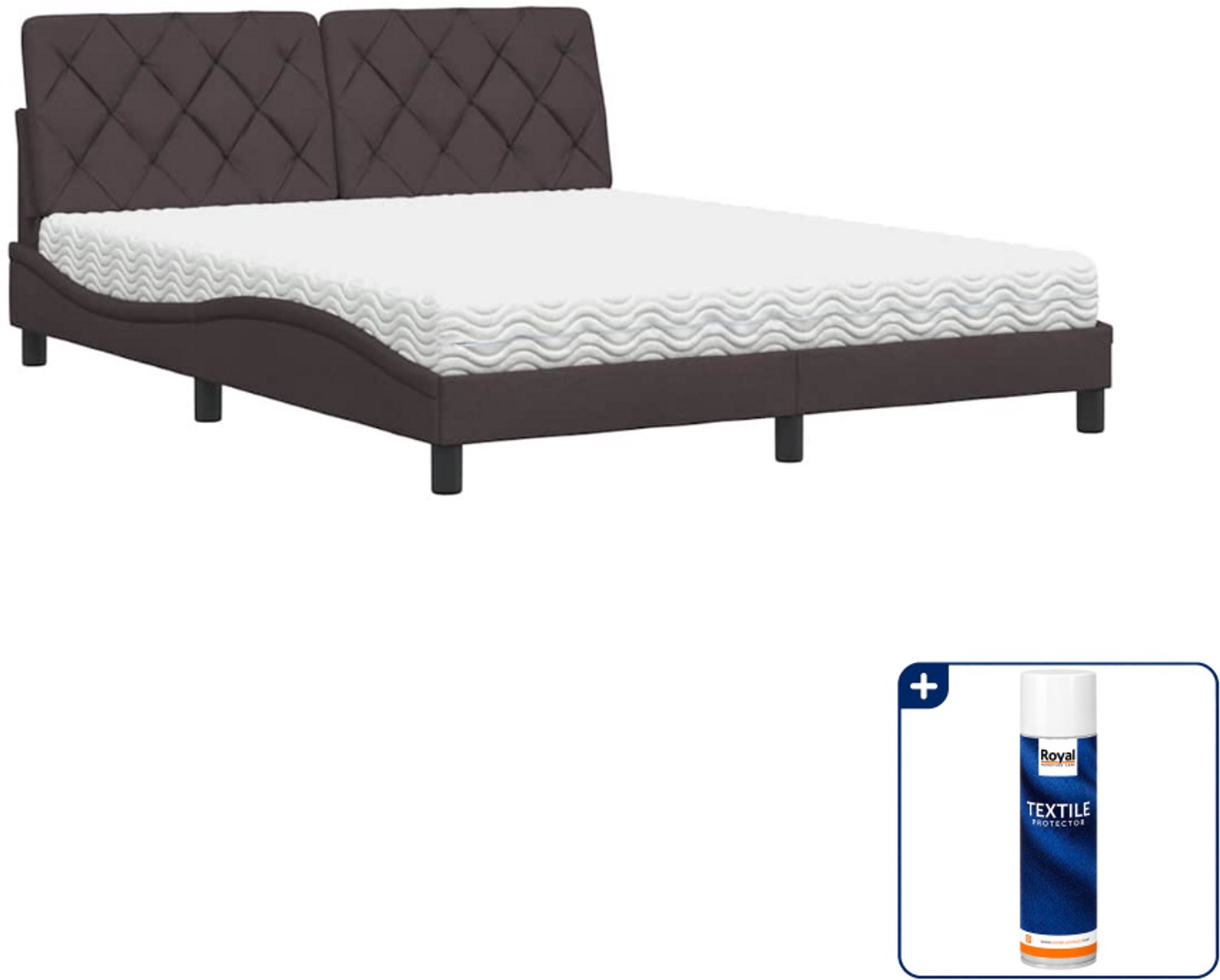 vidaXL Piran bed met matras - Queensize - 160 x 200 cm - donkerbruin - Inclusief textielbeschermer 500 ml