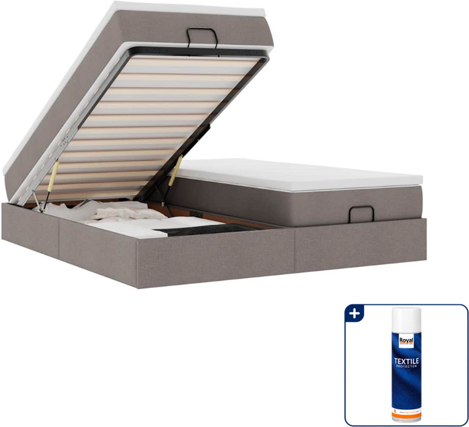 vidaXL Ottoman bed - Super kingsize - 200 x 200 cm - taupe - Inclusief textielbeschermer 500 ml Blauw