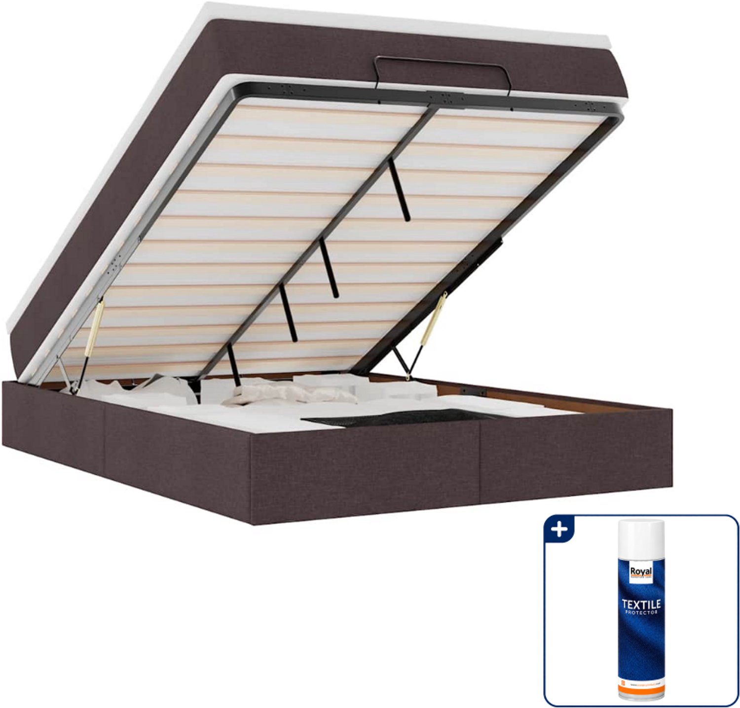vidaXL ottoman bed - Small double - 140 x 200 cm - donkerbruin - Inclusief textielbeschermer 500 ml Crème