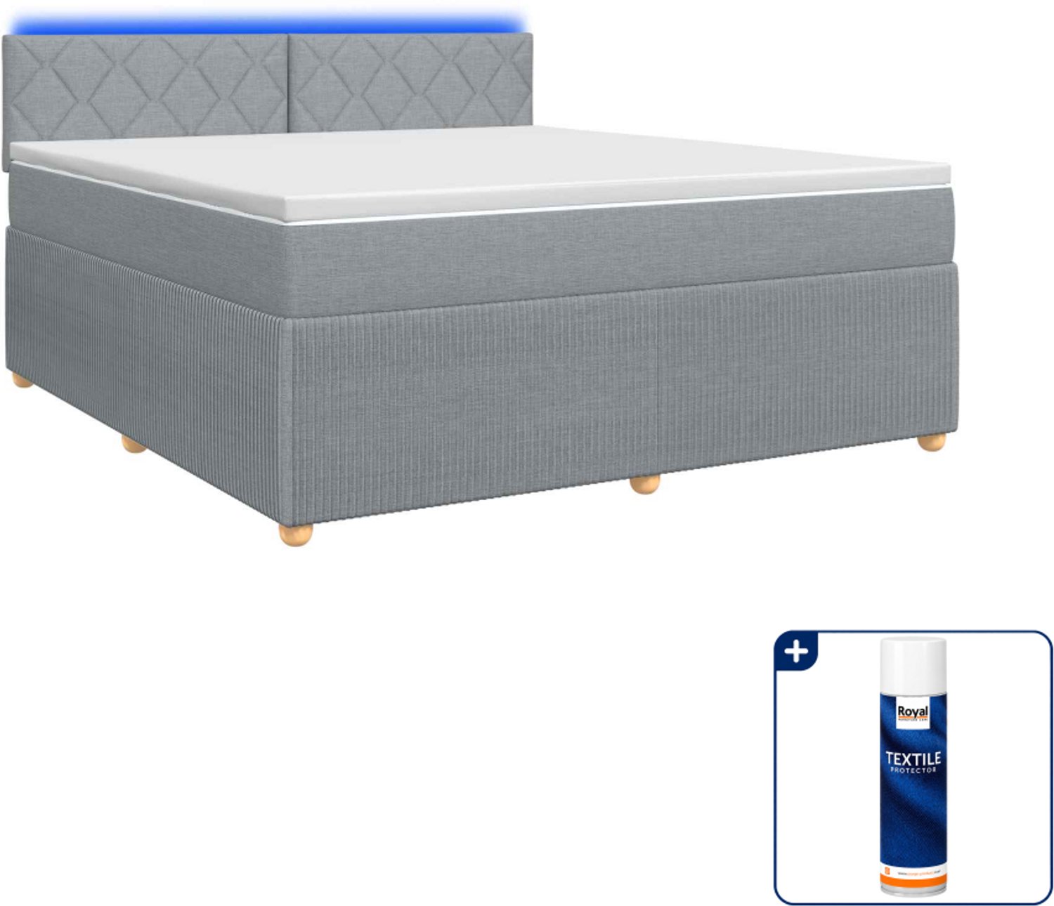 vidaXL Kingsize boxspringbed met matras - 180 x 200 cm - lichtgrijs - Inclusief textielbeschermer 500 ml