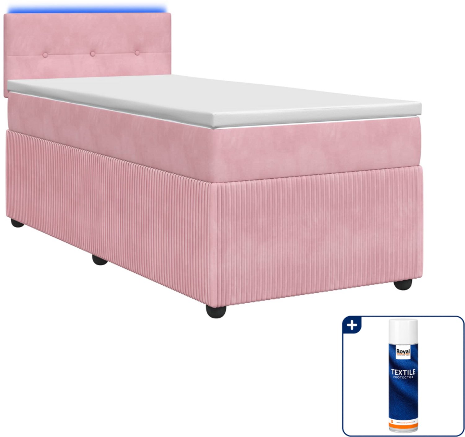 vidaXL Boxspringbed met matras - 90 x 190 cm - fluweel - roze - Inclusief textielbeschermer 500 ml