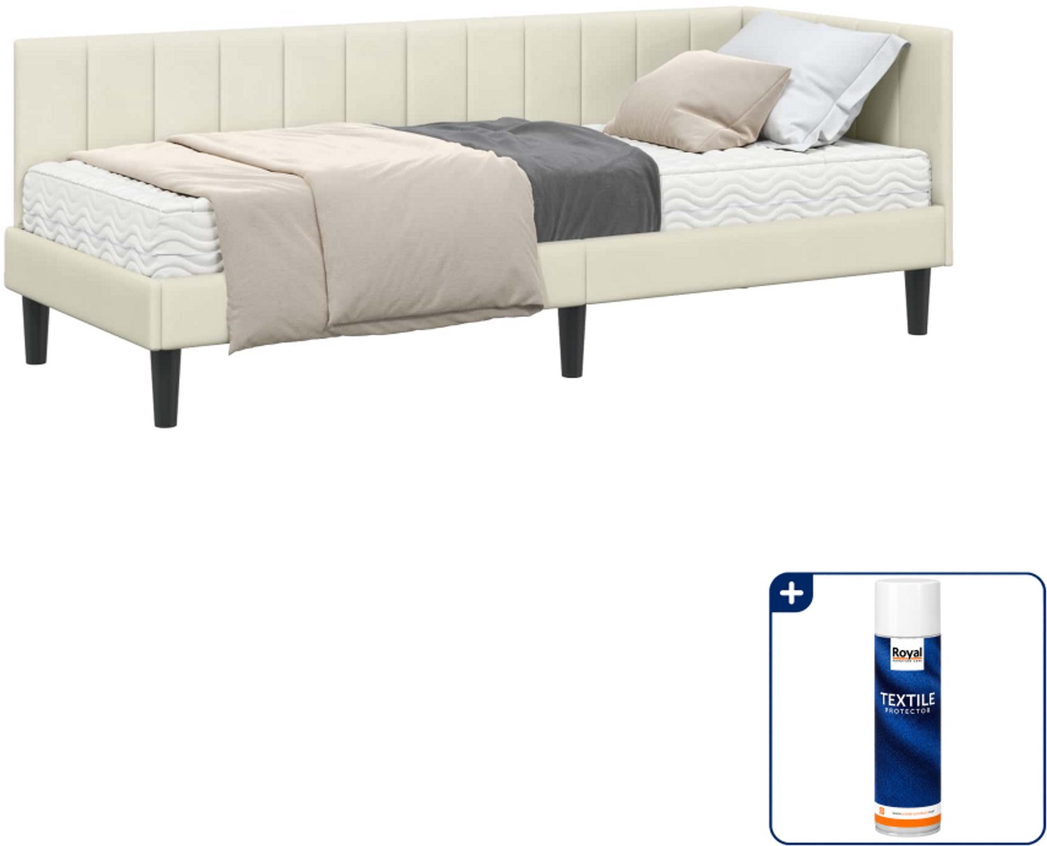 vidaXL hoekbedframe met matras - 80 x 200 cm - crème - Inclusief textielbeschermer 500 ml Zwart