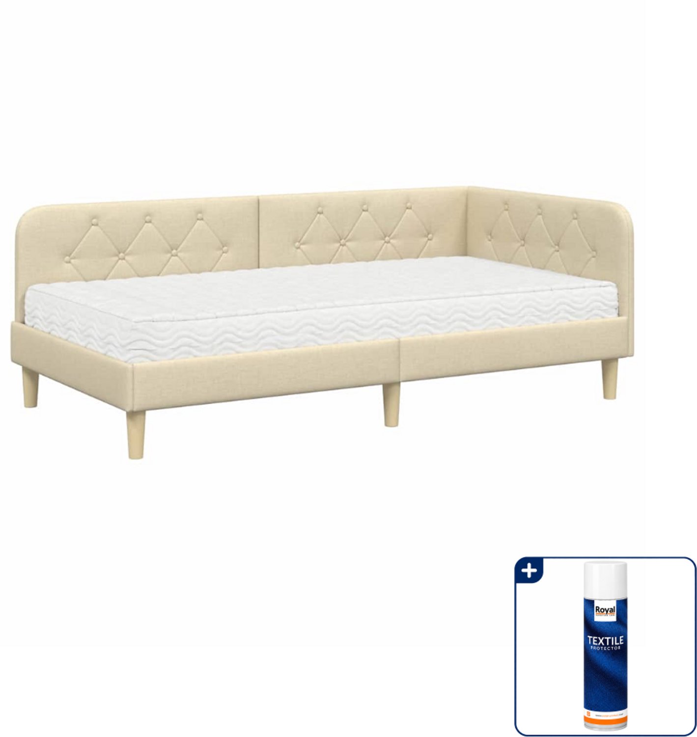 vidaXL hoekbed met matras - 90 x 190 cm - stof - crème - Inclusief textielbeschermer 500 ml Grijs