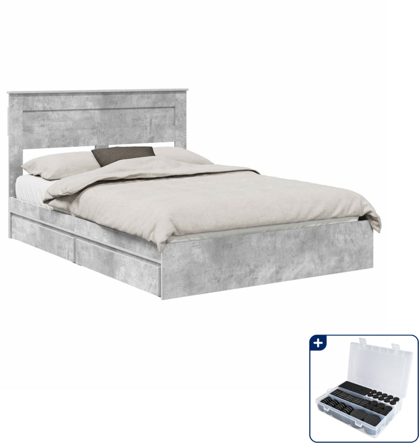 vidaXL bedframe - 150 x 200 cm - bewerkt hout - betongrijs - Inclusief antikrasvilt 177-delig