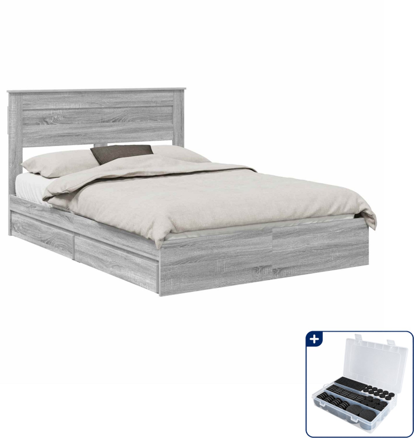 vidaXL bedframe - Small double - 140 x 200 cm - bewerkt hout - grijs - Inclusief antikrasvilt 177-delig Bruin