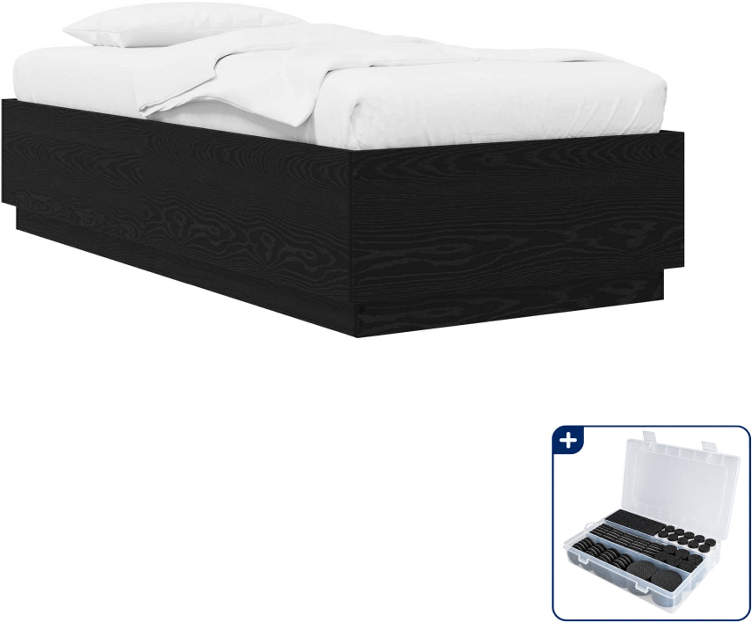 vidaXL bedframe - 80 x 200 cm - bewerkt hout - zwart eiken - Inclusief antikrasvilt 177-delig